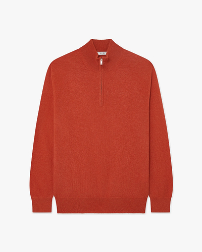 Men's Classic Half-Zip Mock Neck - Brick Red Cashmere