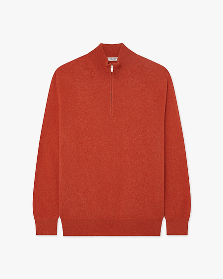 Men's Classic Half-Zip Mock Neck - Brick Red Cashmere