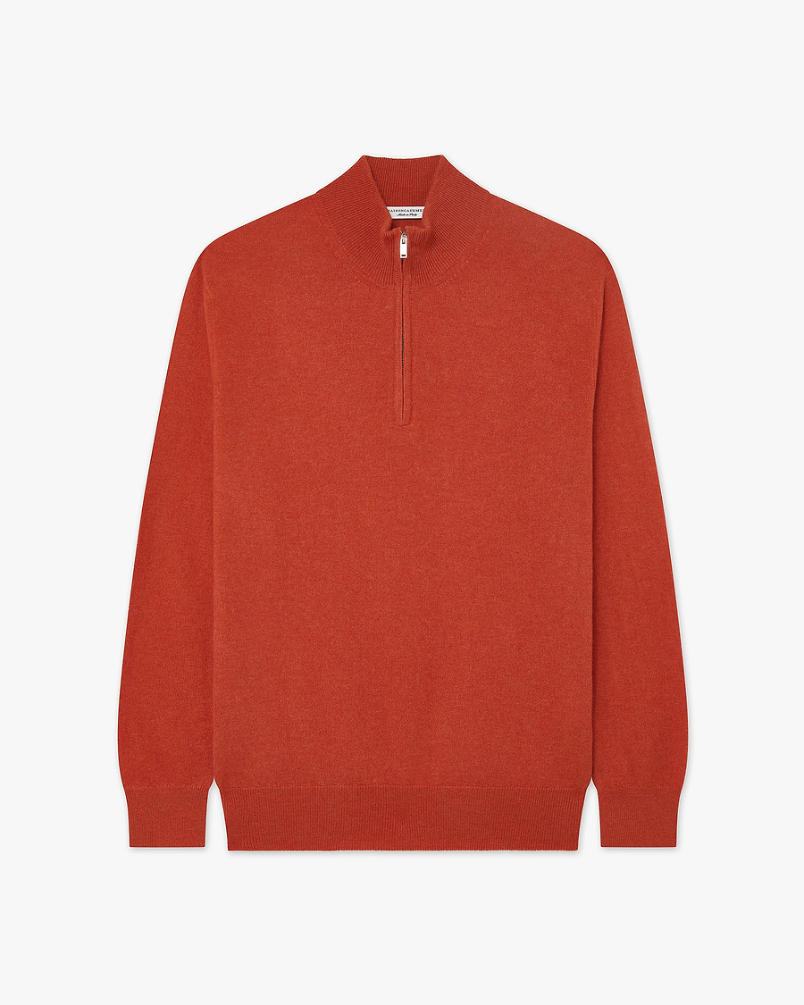 Men's Classic Half-Zip Mock Neck - Brick Red Cashmere