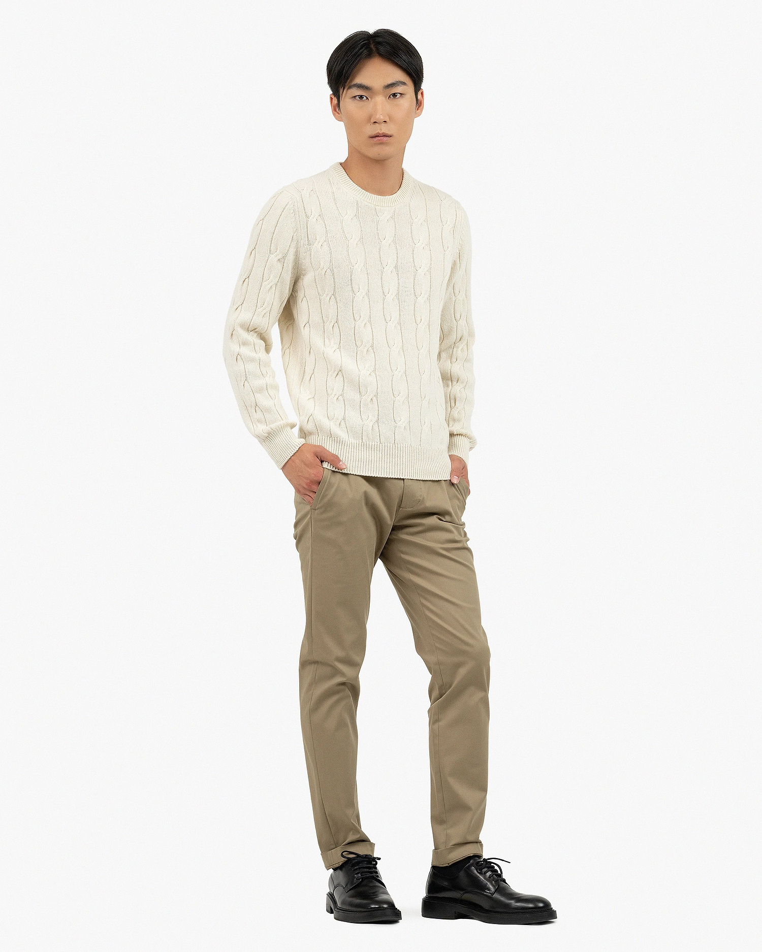 Men's Faloria Cable Crew Neck - White Cashmere