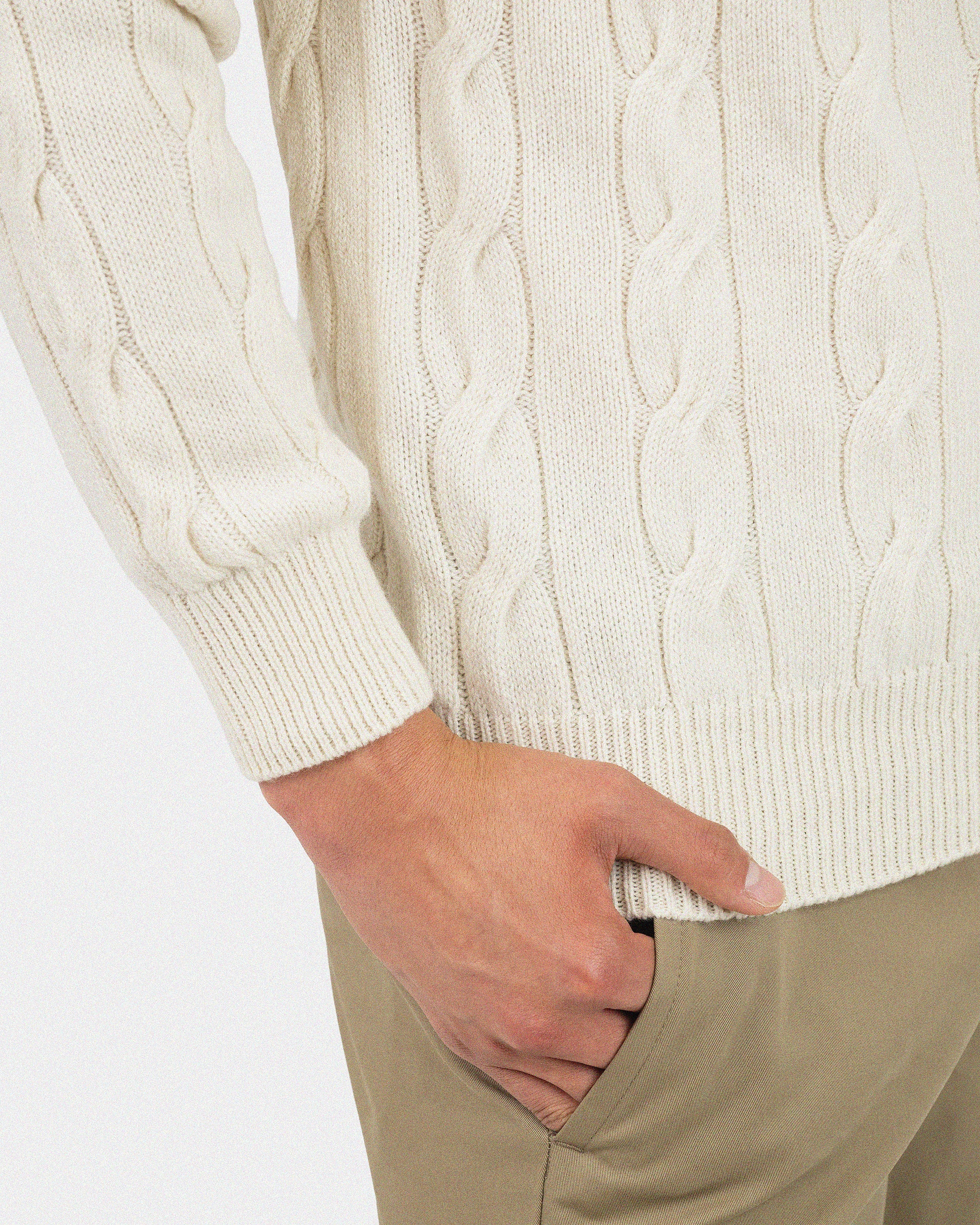 Men's Faloria Cable Crew Neck - White Cashmere