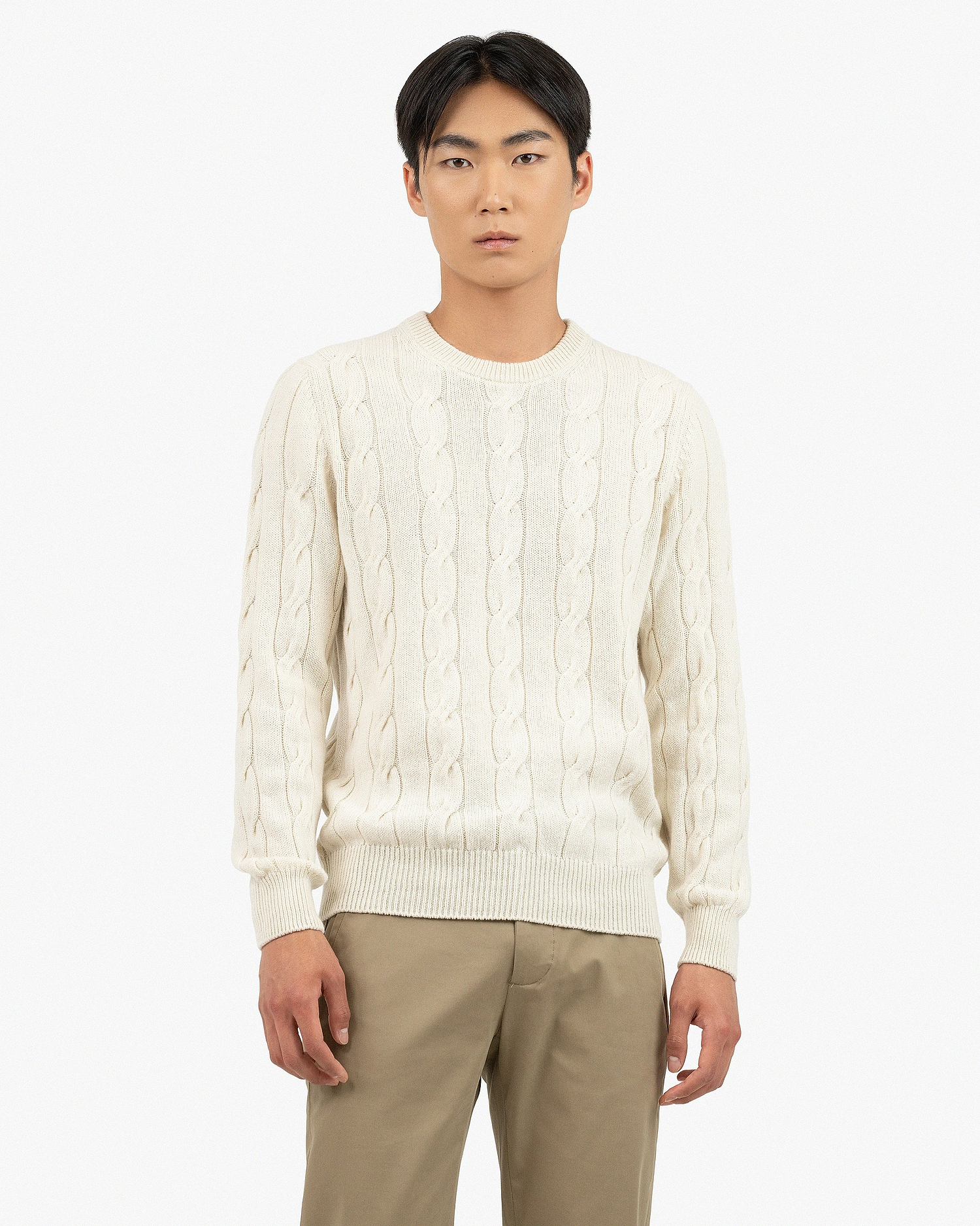 Men's Faloria Cable Crew Neck - White Cashmere