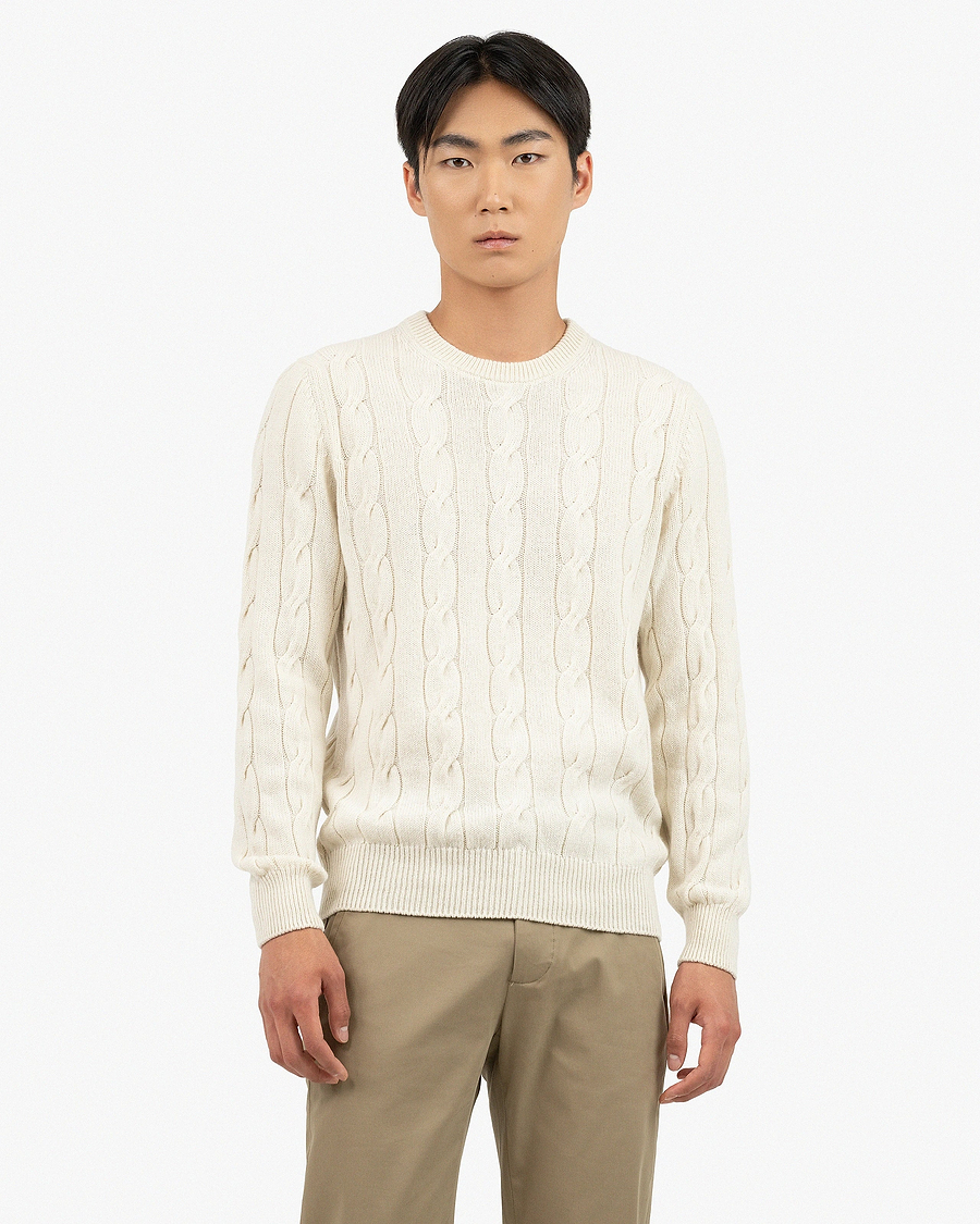 Men's Faloria Cable Crew Neck - White Cashmere
