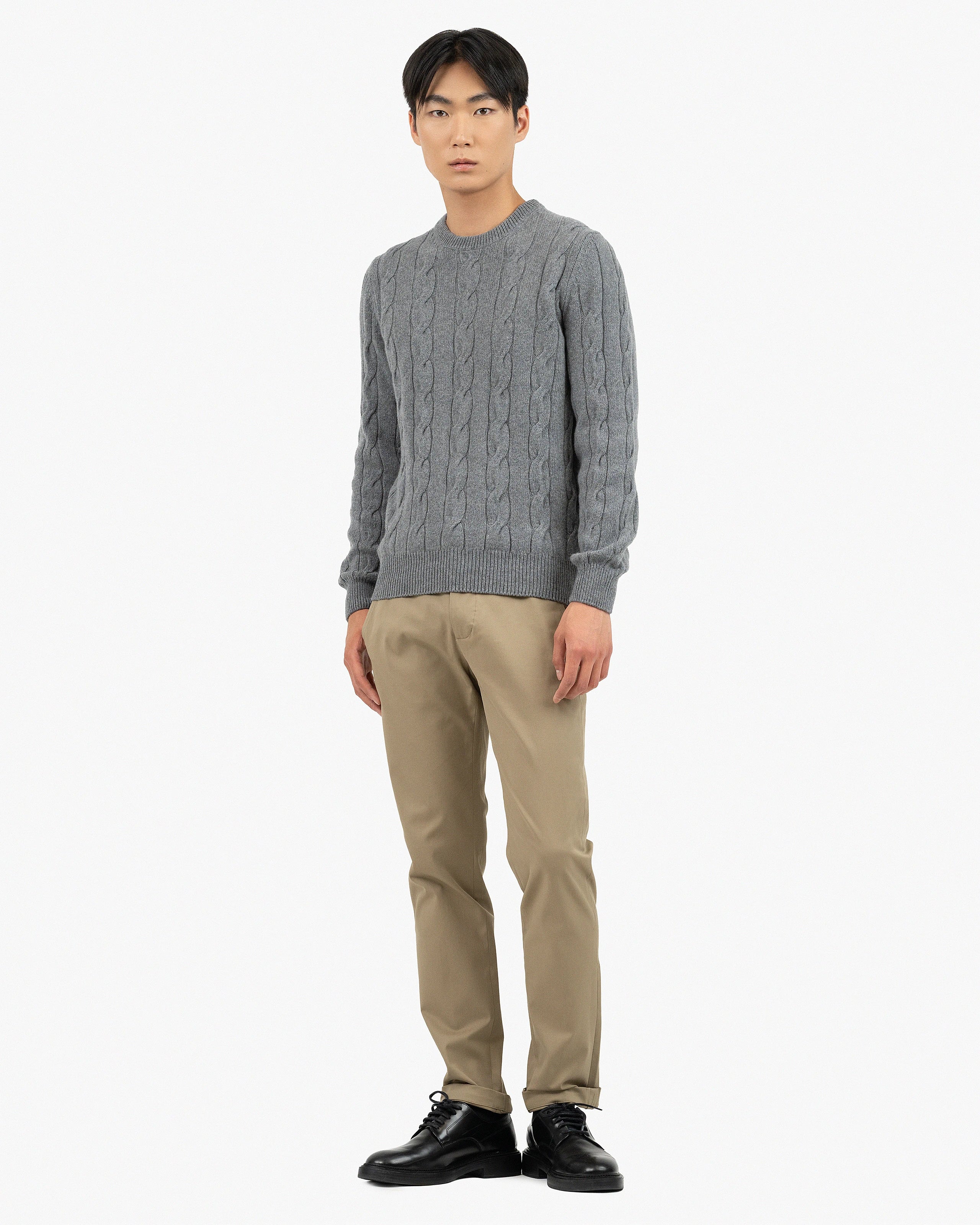 Men's Faloria Cable Crew Neck - Grey Cashmere