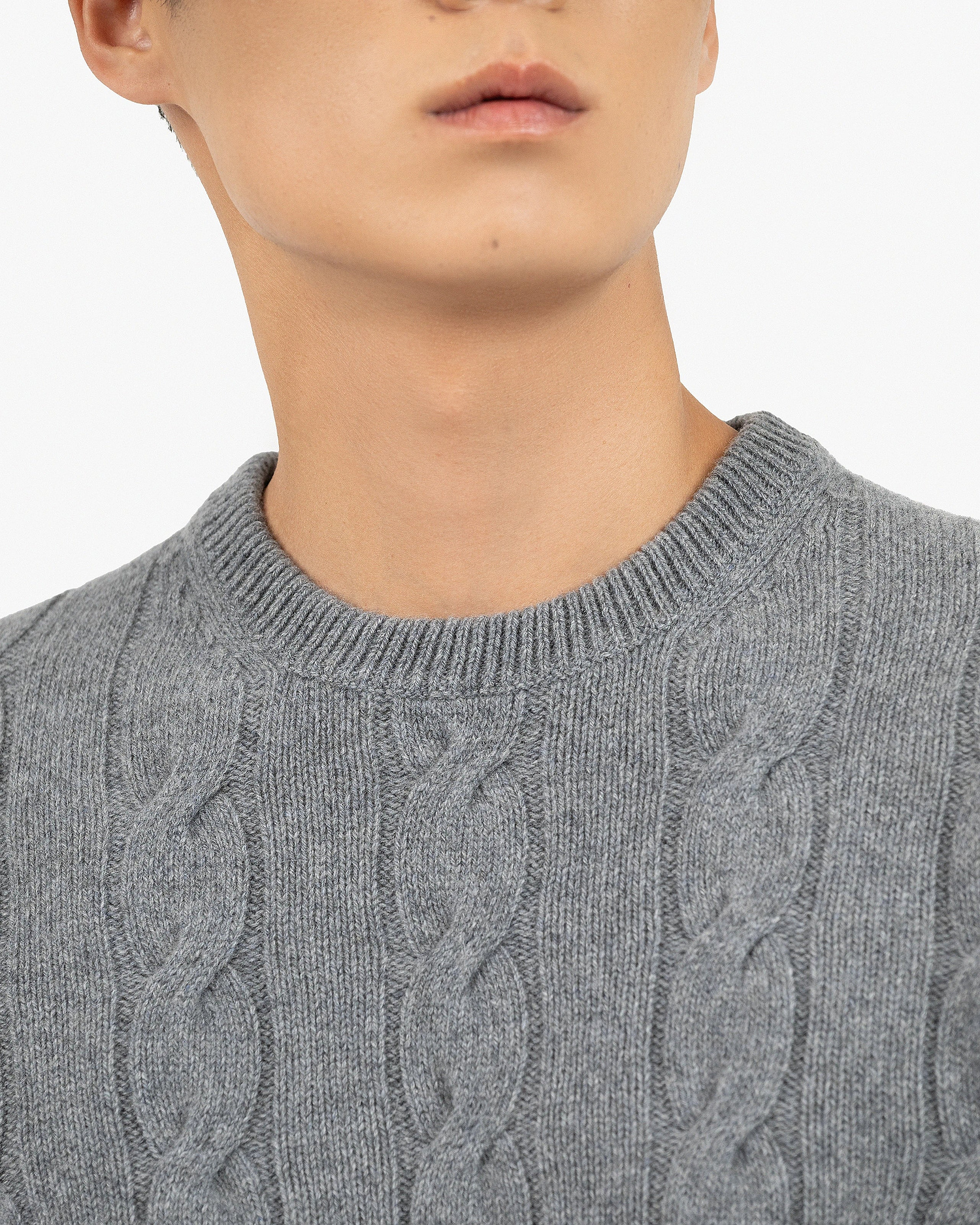 Men's Faloria Cable Crew Neck - Grey Cashmere