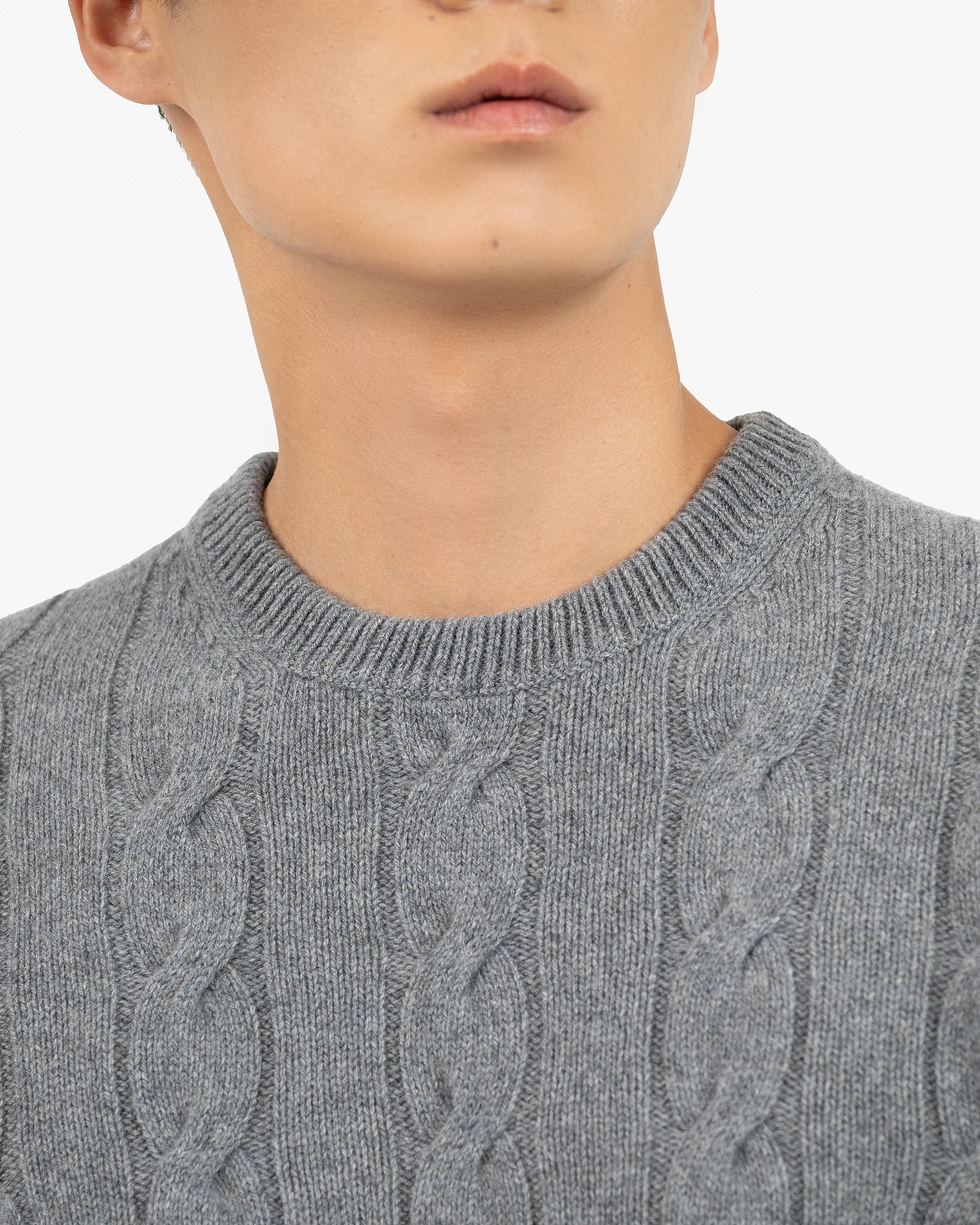 Men's Faloria Cable Crew Neck - Grey Cashmere