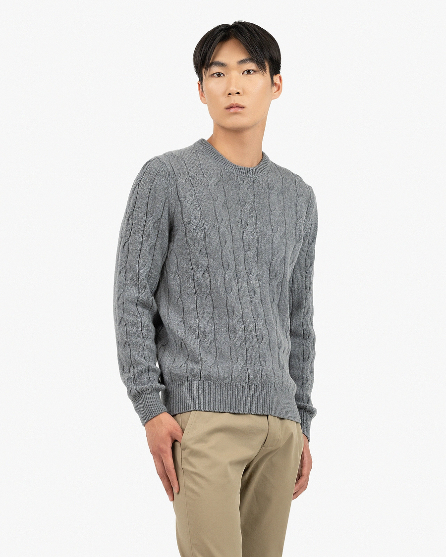 Men's Faloria Cable Crew Neck - Grey Cashmere