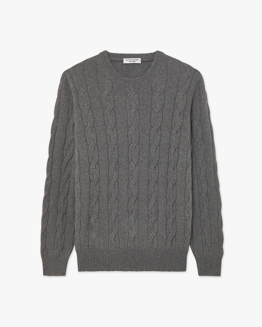 Men's Faloria Cable Crew Neck - Grey Cashmere