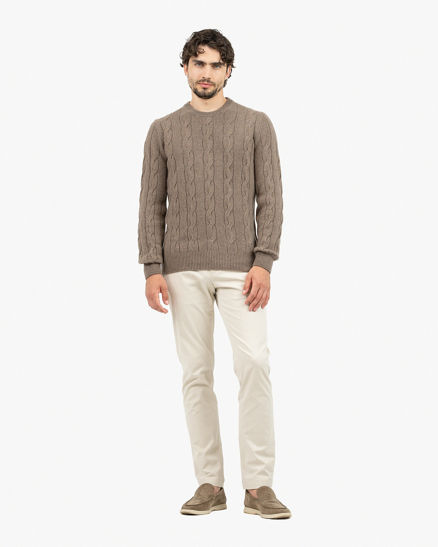 Men's Faloria Cable Crew Neck - Brown Cashmere
