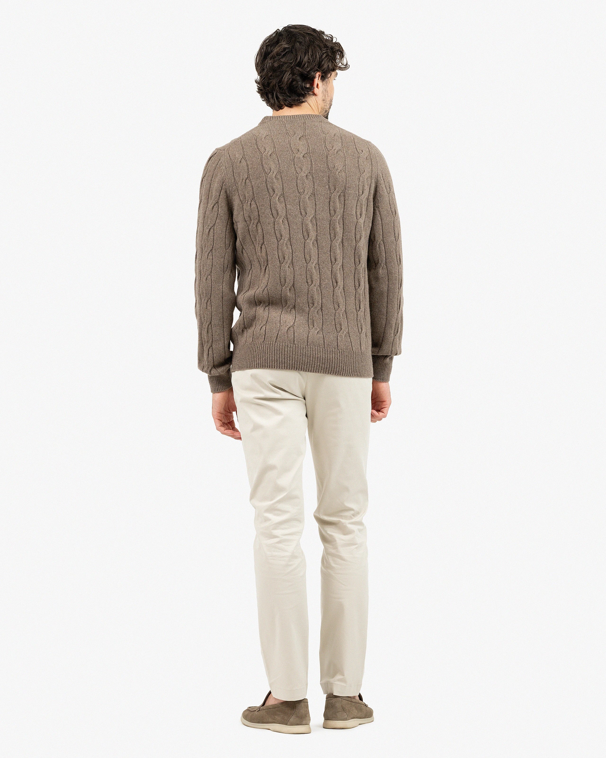 Men's Faloria Cable Crew Neck - Brown Cashmere