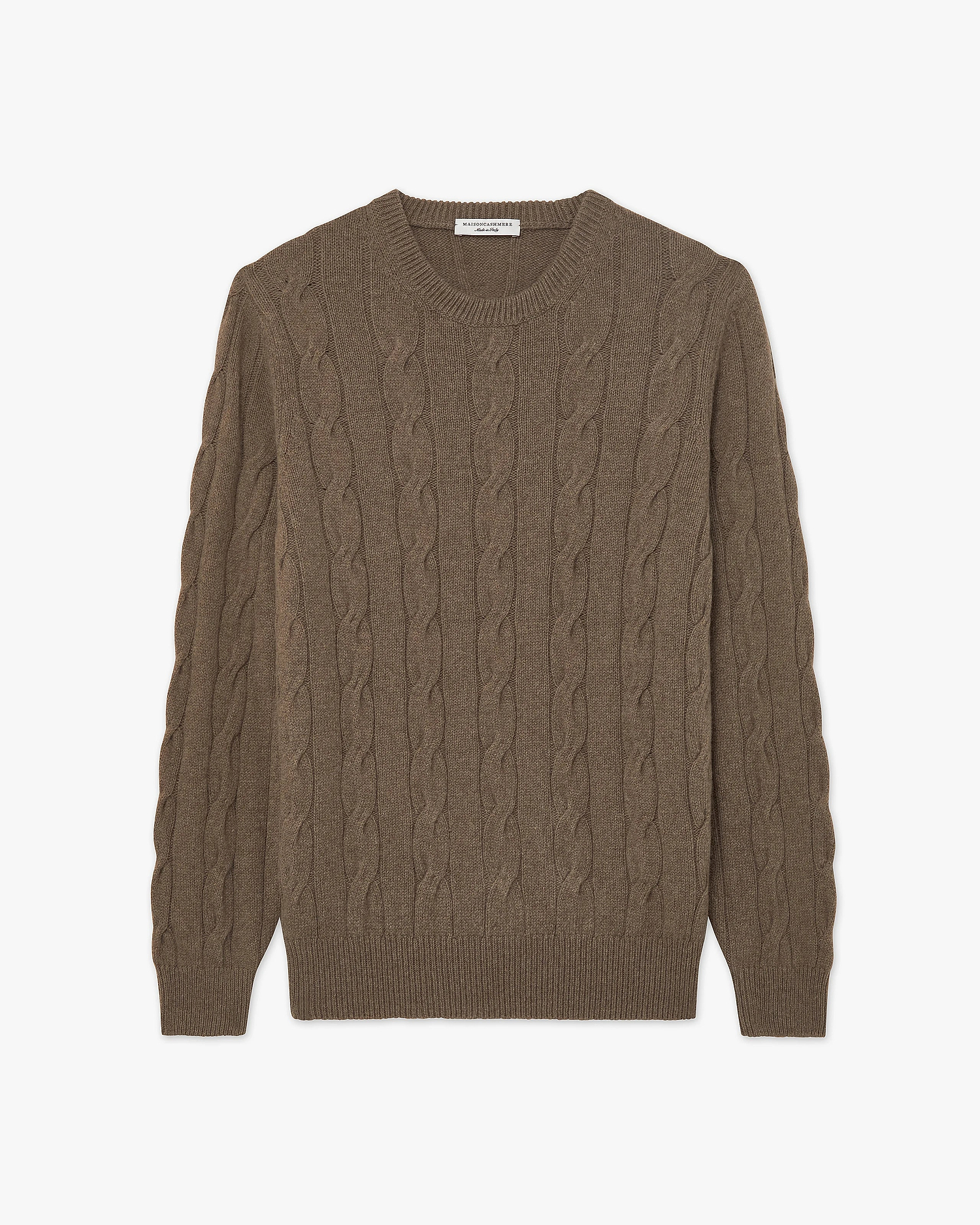 Men's Faloria Cable Crew Neck - Brown Cashmere