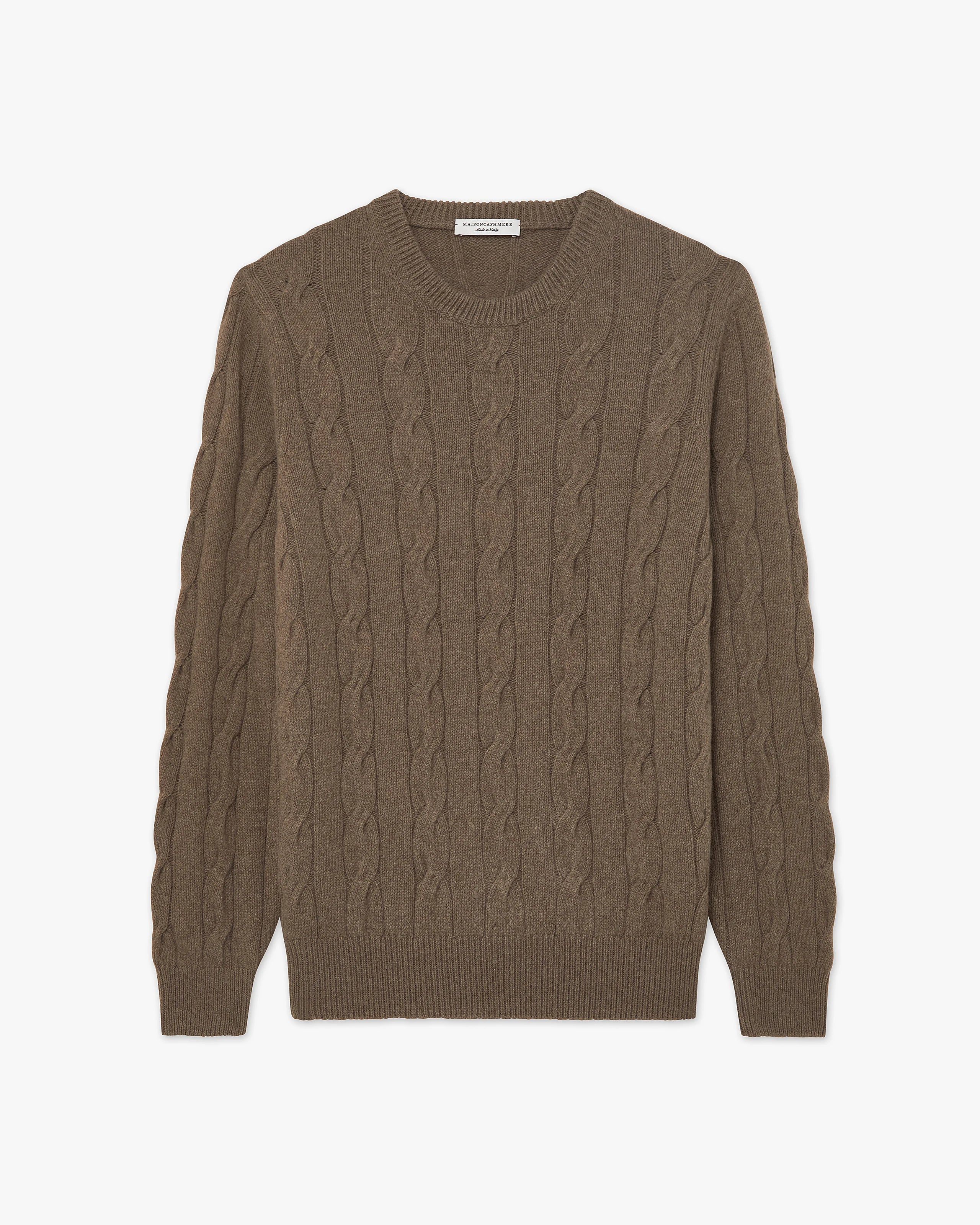 Men's Faloria Cable Crew Neck - Brown Cashmere