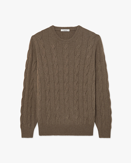 Men's Faloria Cable Crew Neck - Brown Cashmere