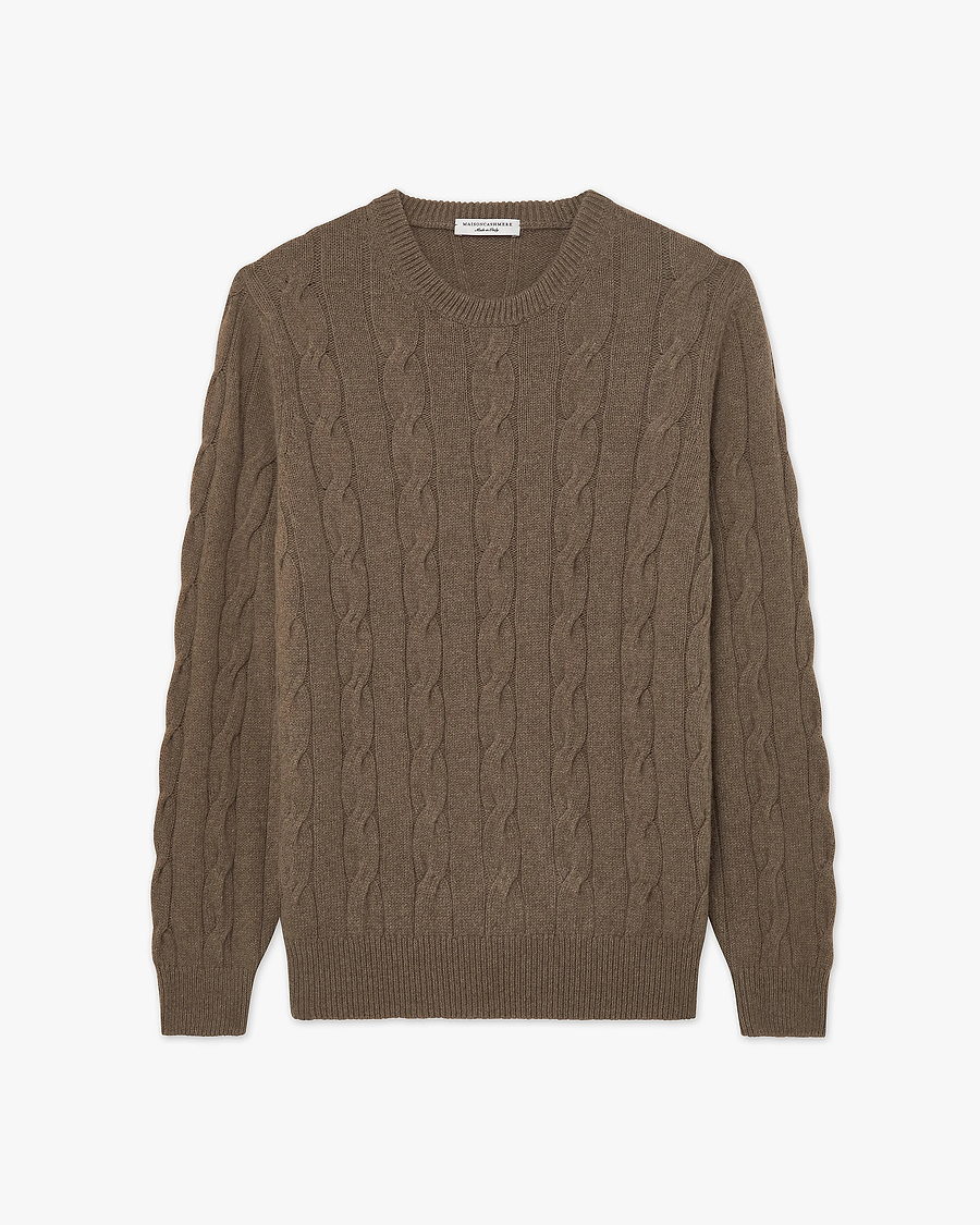 Men's Faloria Cable Crew Neck - Brown Cashmere