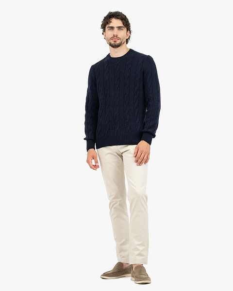 Men's Faloria Cable Crew Neck - Blue Cashmere