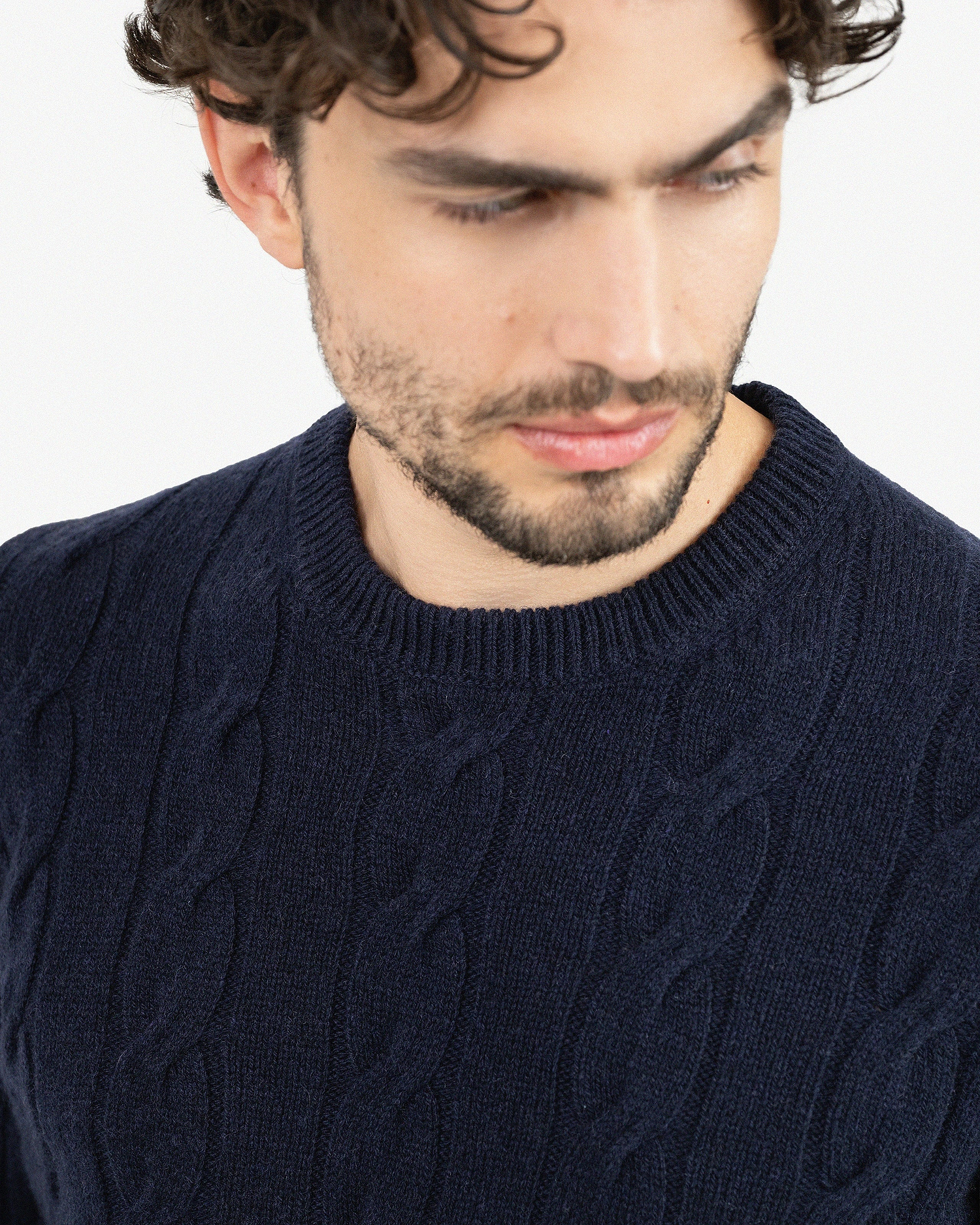 Men's Faloria Cable Crew Neck - Blue Cashmere
