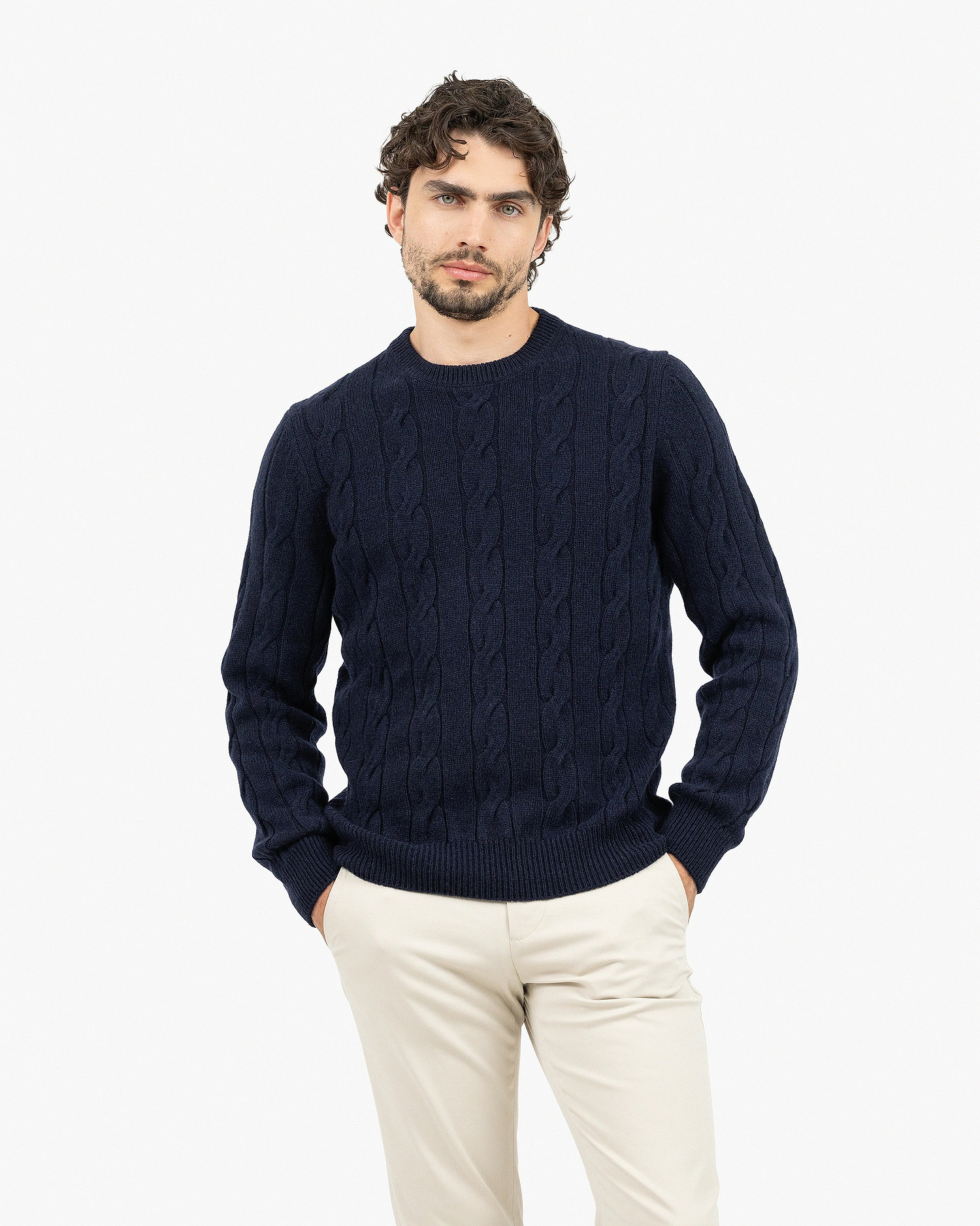 Men's Faloria Cable Crew Neck - Blue Cashmere