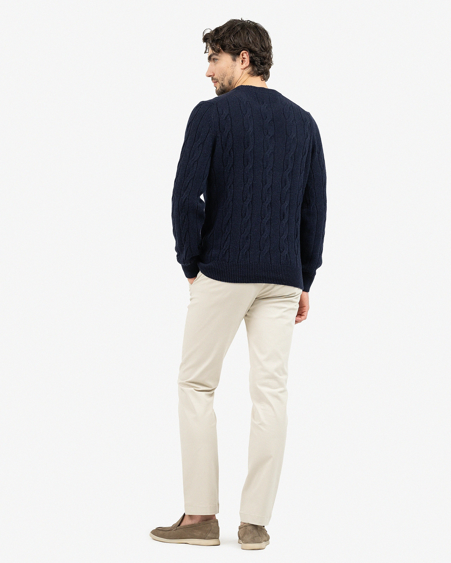 Men's Faloria Cable Crew Neck - Blue Cashmere