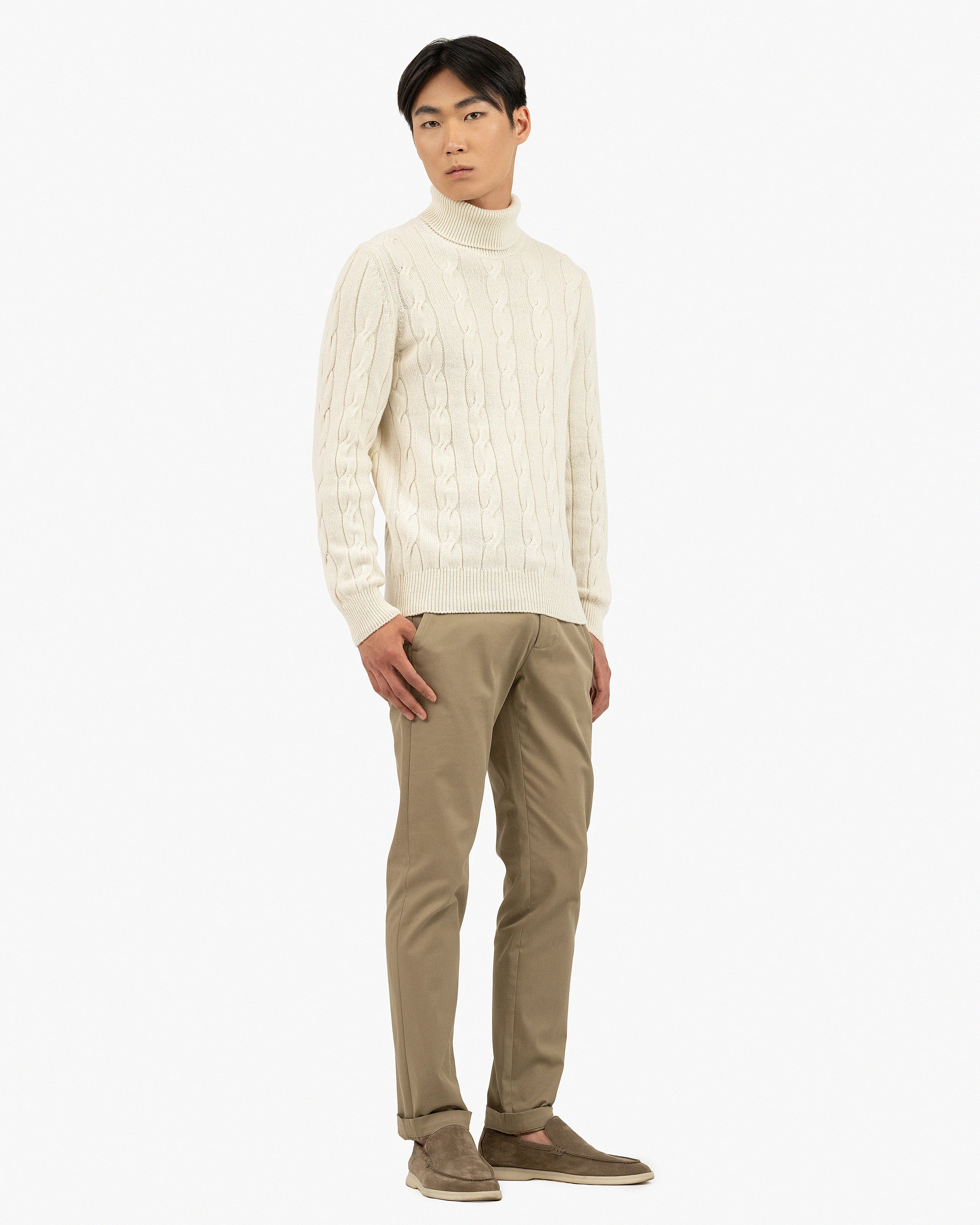 Men's Faloria Cable Turtleneck - White Cashmere