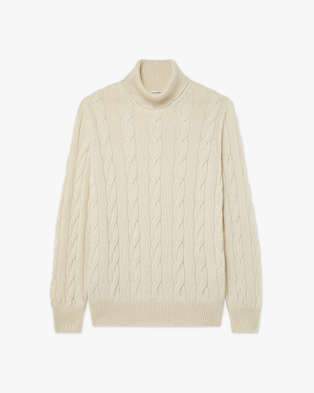Men's Faloria Cable Turtleneck - White Cashmere