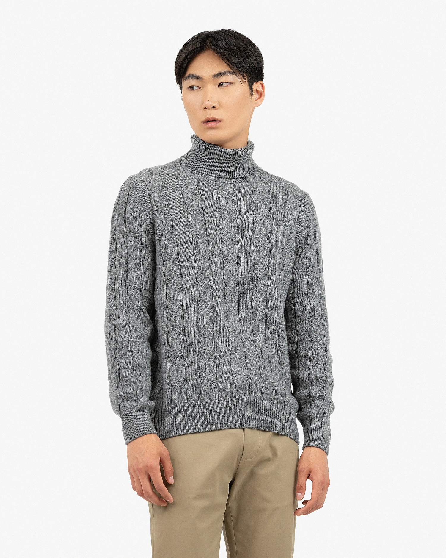 Men's Faloria Cable Turtleneck - Grey Cashmere