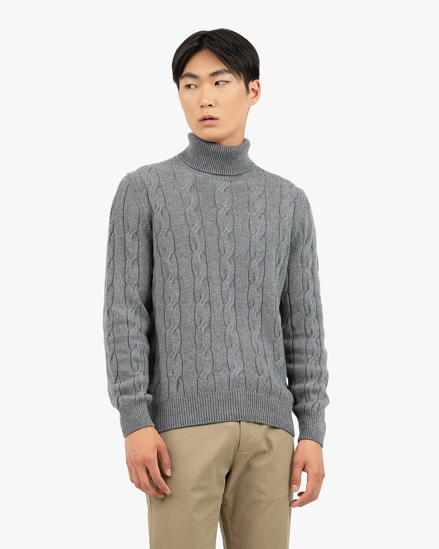 Men's Faloria Cable Turtleneck - Grey Cashmere
