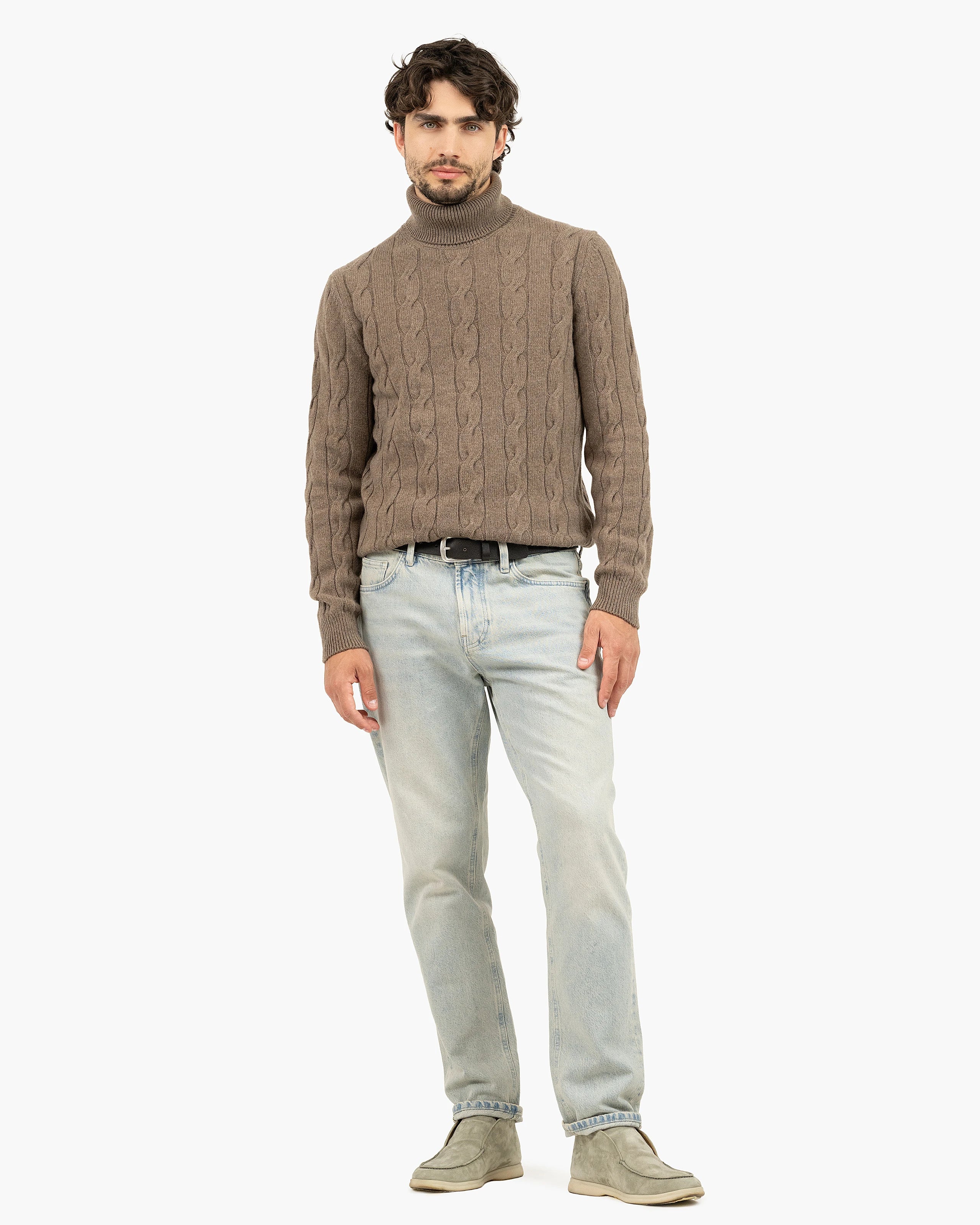 Men's Faloria Cable Turtleneck - Brown Cashmere