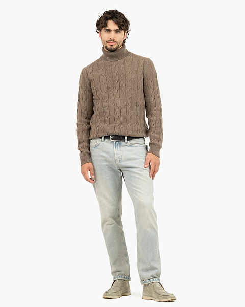 Men's Faloria Cable Turtleneck - Brown Cashmere