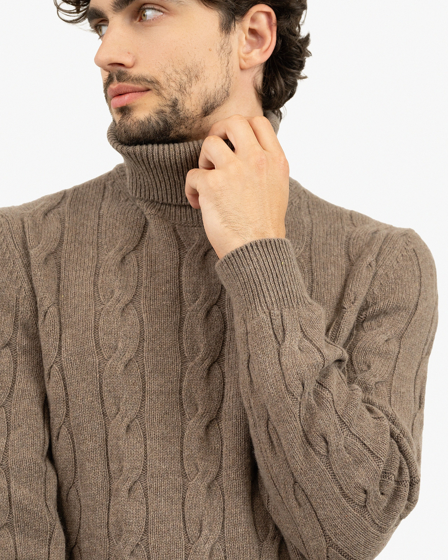 Men's Faloria Cable Turtleneck - Brown Cashmere