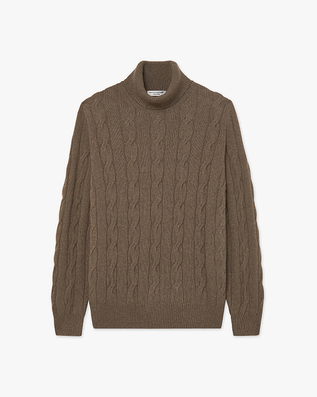 Men's Faloria Cable Turtleneck - Brown Cashmere