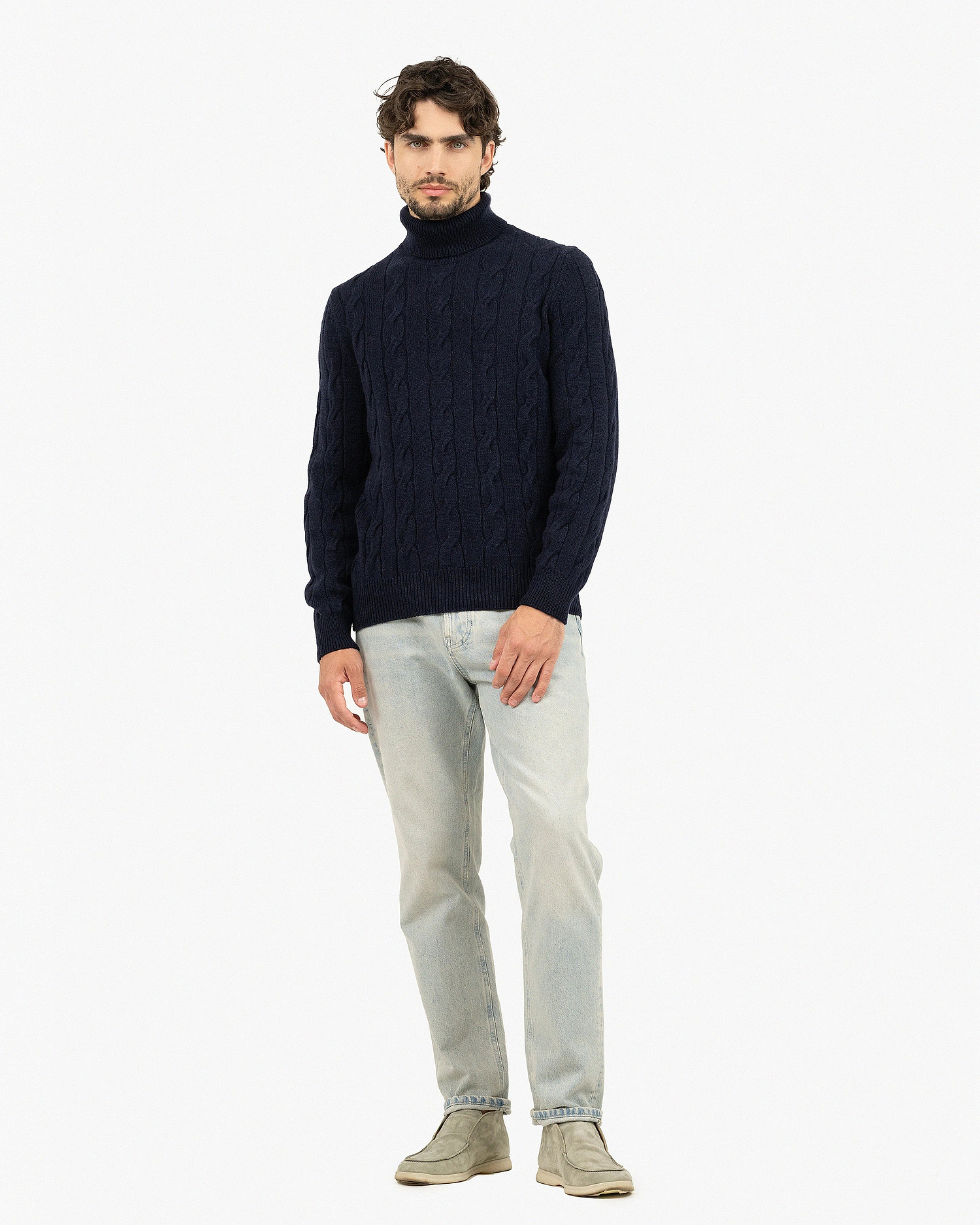 Men's Faloria Cable Turtleneck - Blue Cashmere