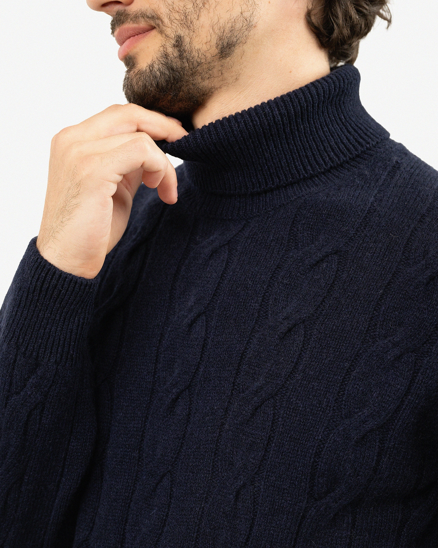 Men's Faloria Cable Turtleneck - Blue Cashmere