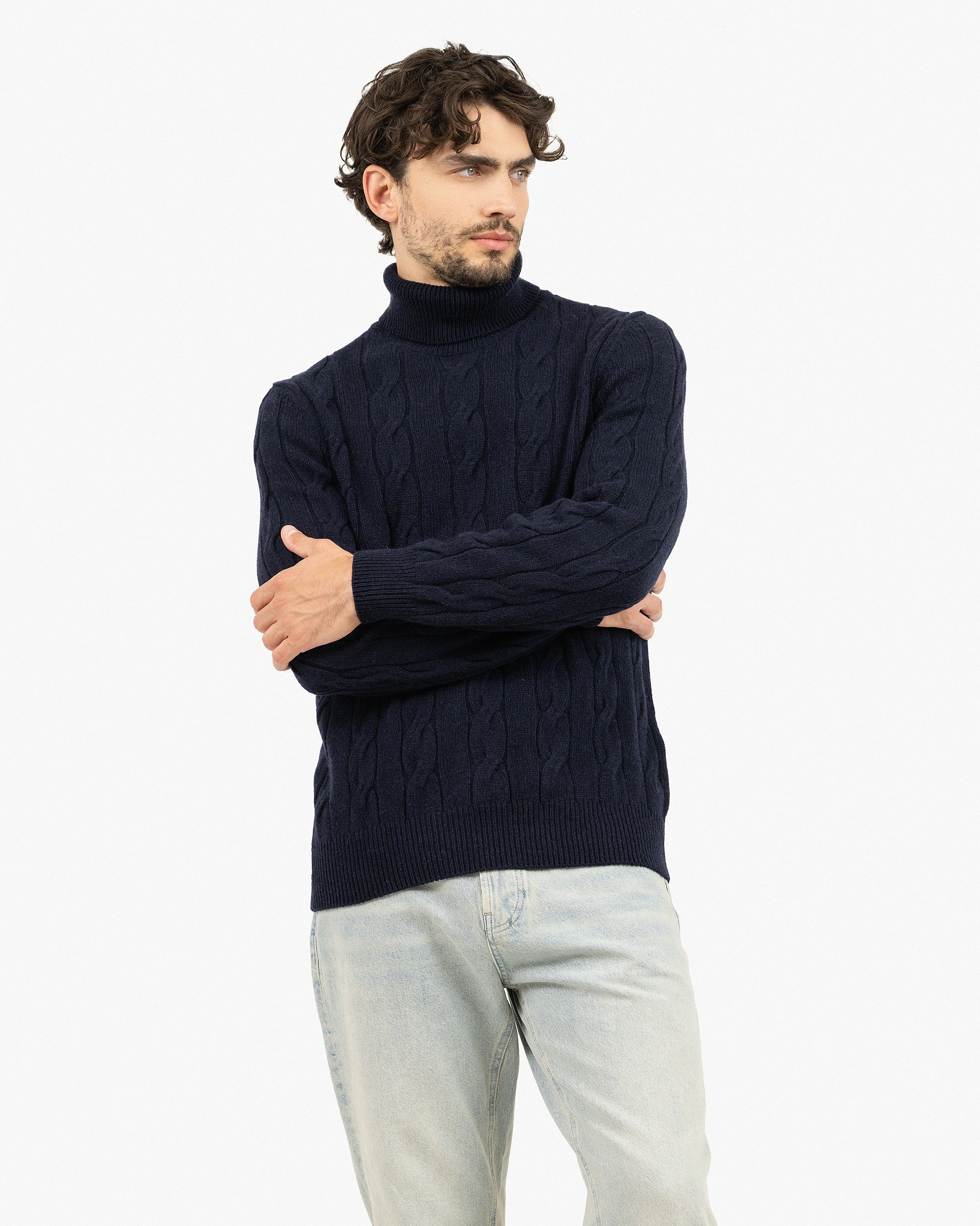 Men's Faloria Cable Turtleneck - Blue Cashmere