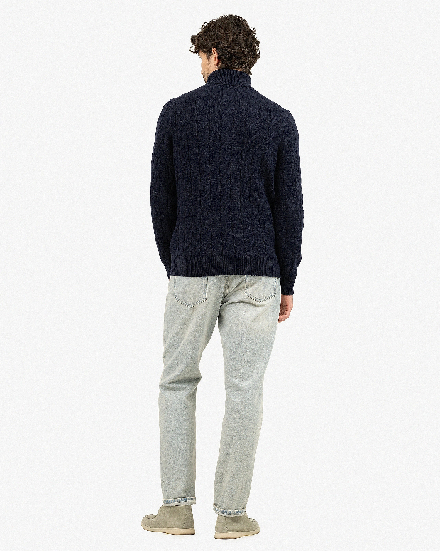 Men's Faloria Cable Turtleneck - Blue Cashmere
