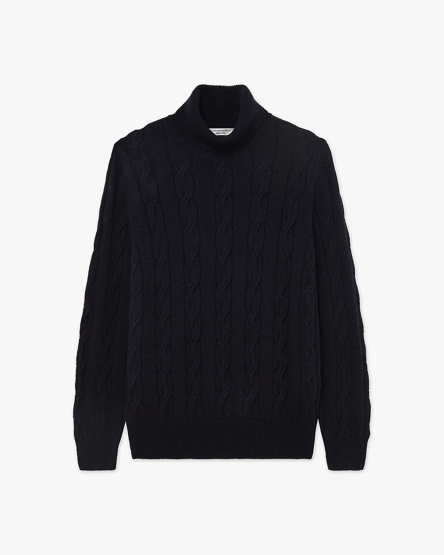 Men's Faloria Cable Turtleneck - Blue Cashmere
