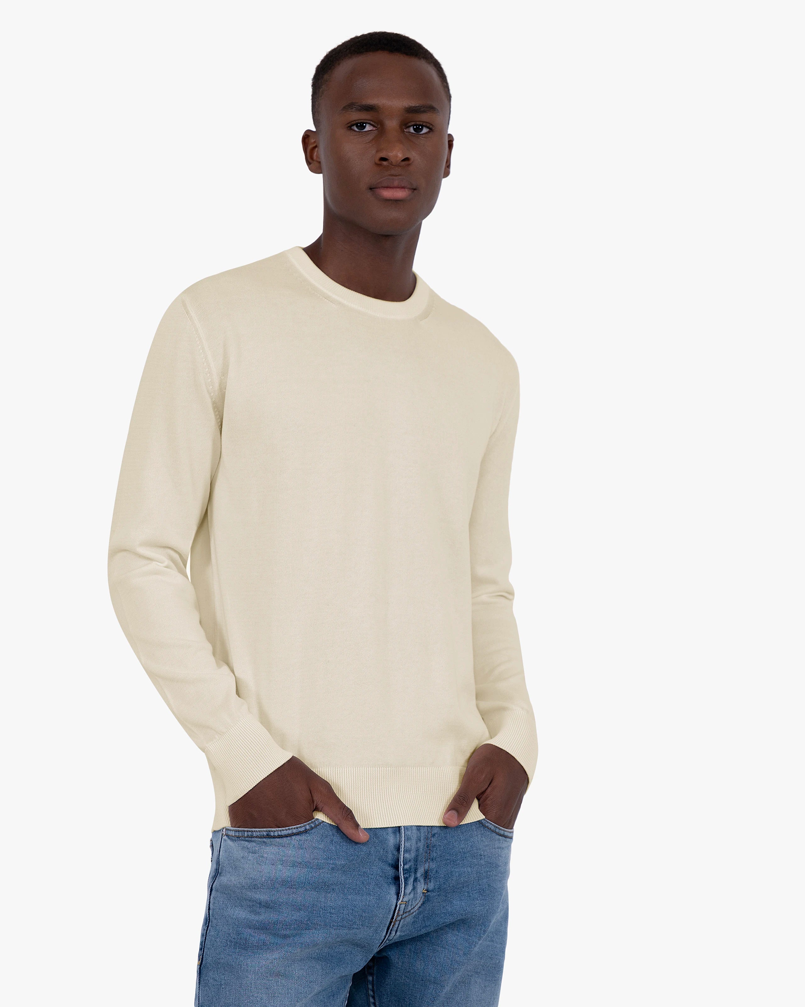 Men's Giza Crew Neck Sweater - Beige Cotone