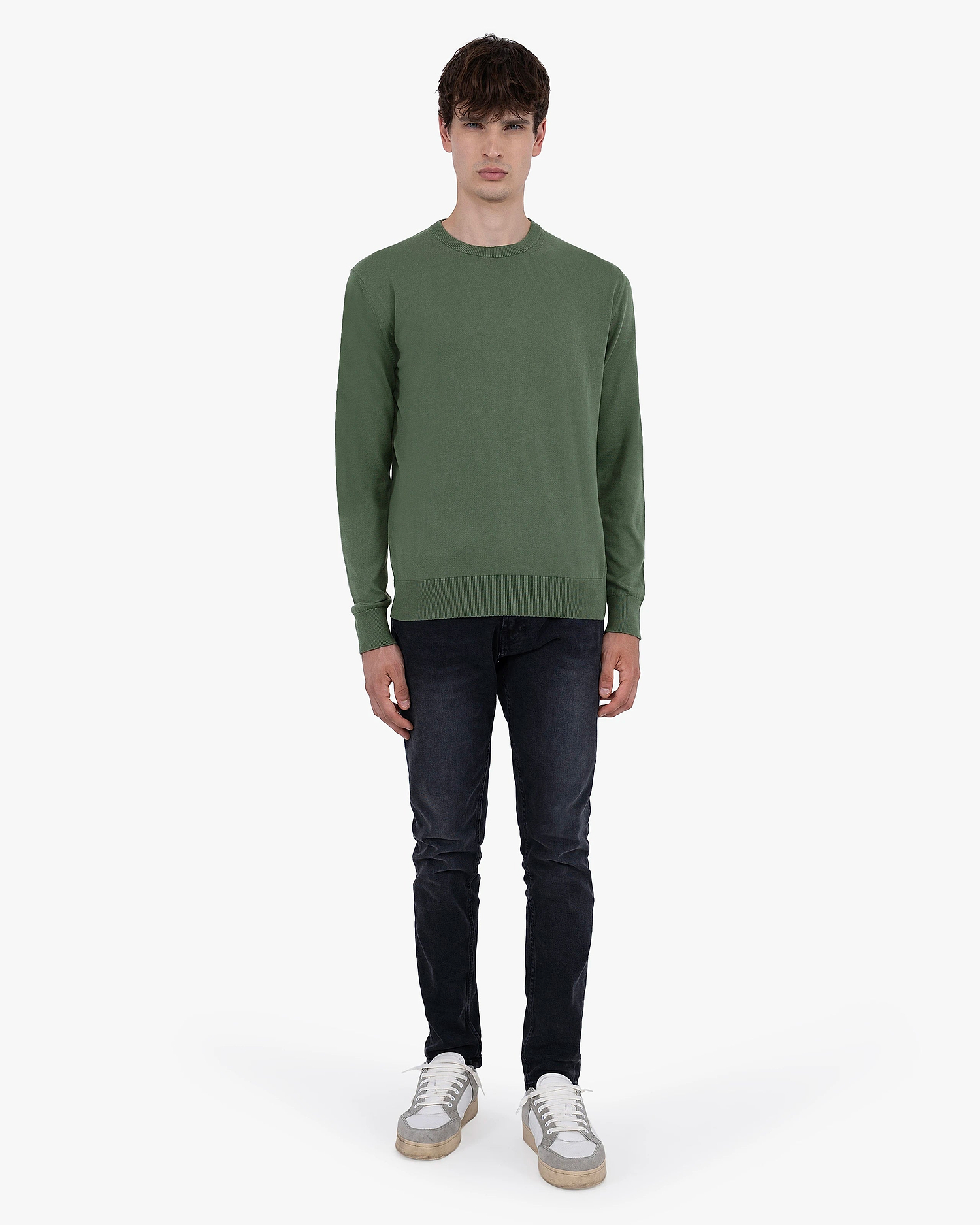 Men's Giza Crew Neck Sweater - Army Green Cotone