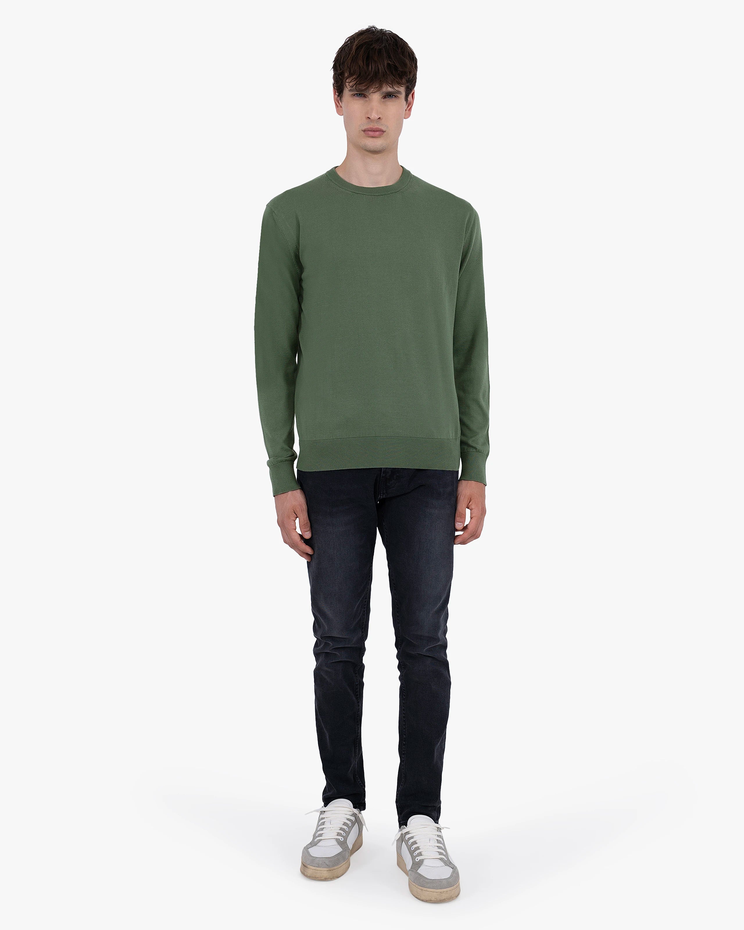 Men's Giza Crew Neck Sweater - Army Green Cotone