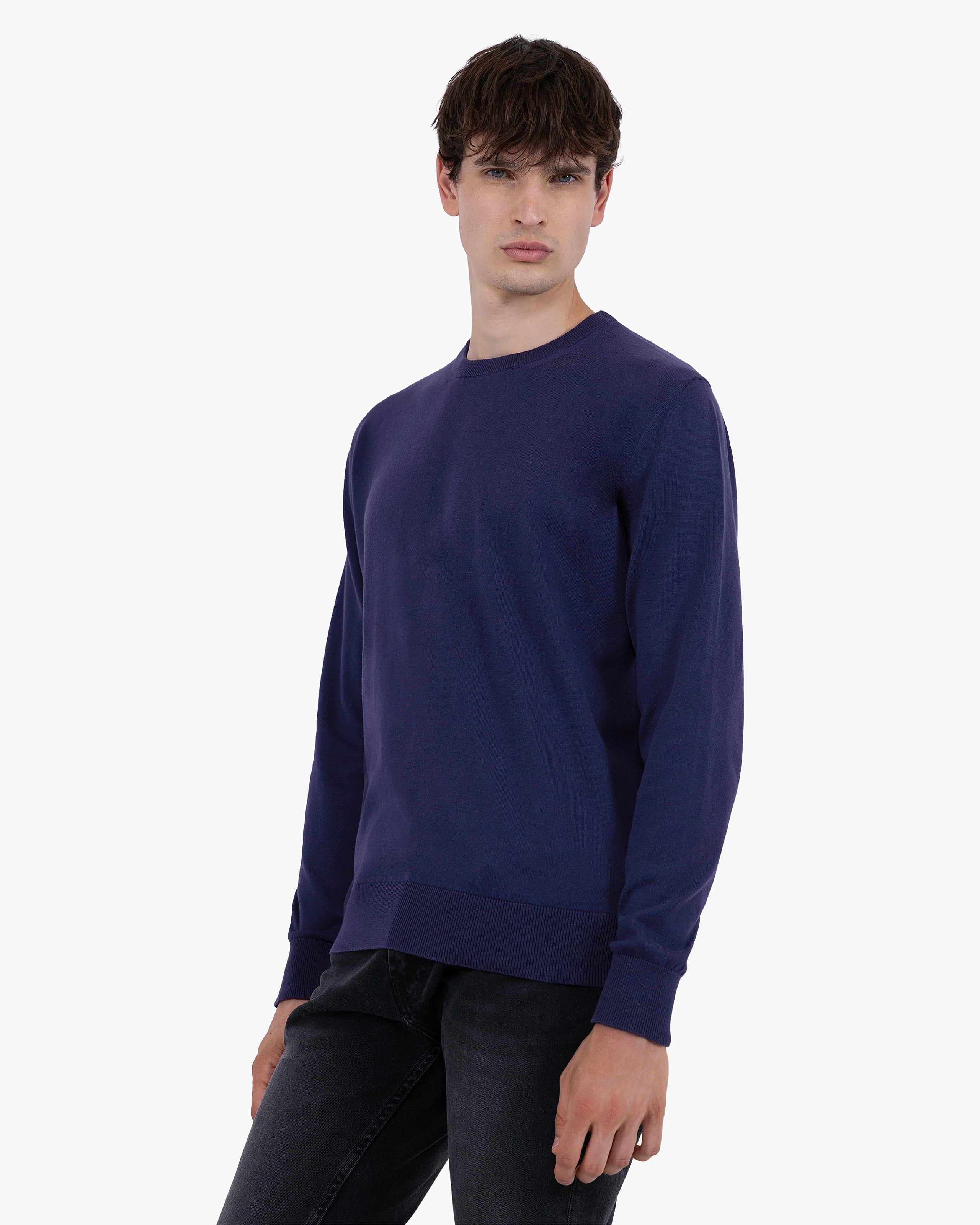 Men's Giza Crew Neck Sweater - Night Blue Cotone