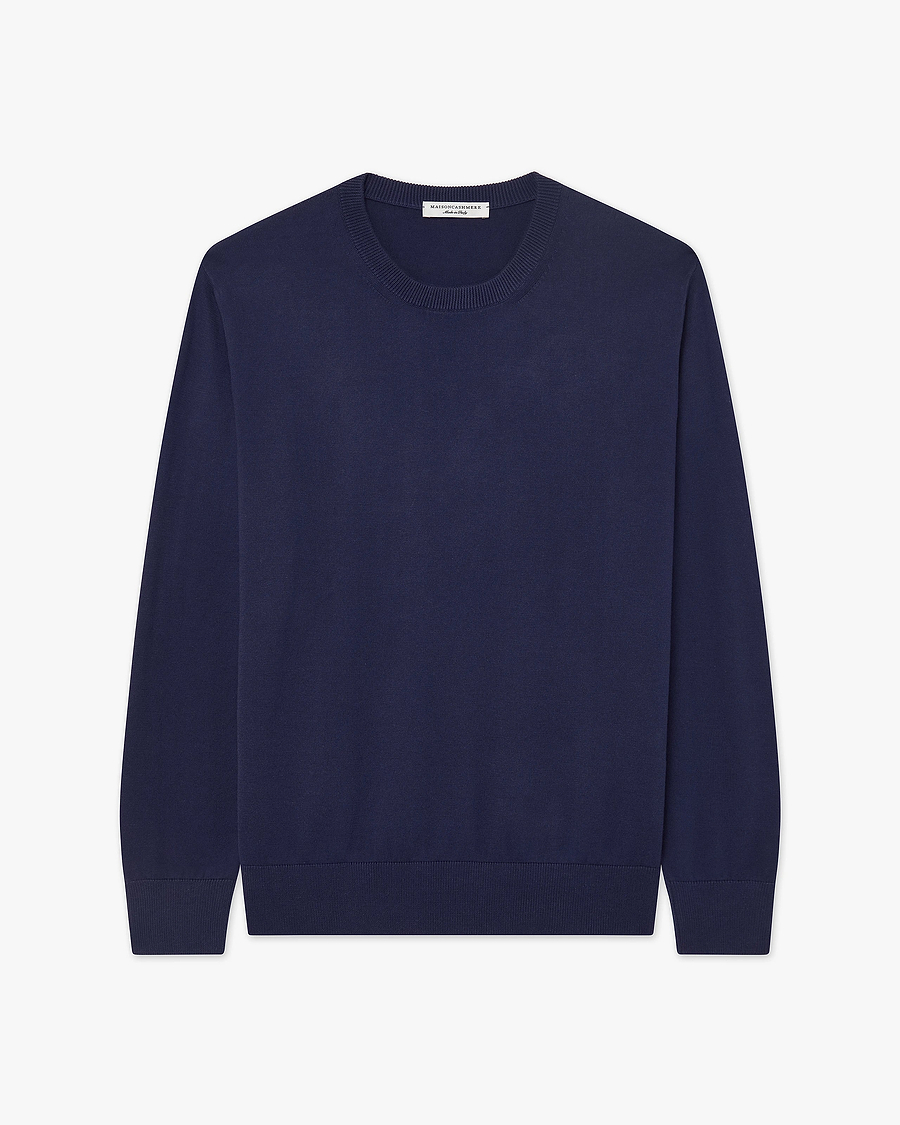 Men's Giza Crew Neck Sweater - Night Blue Cotone