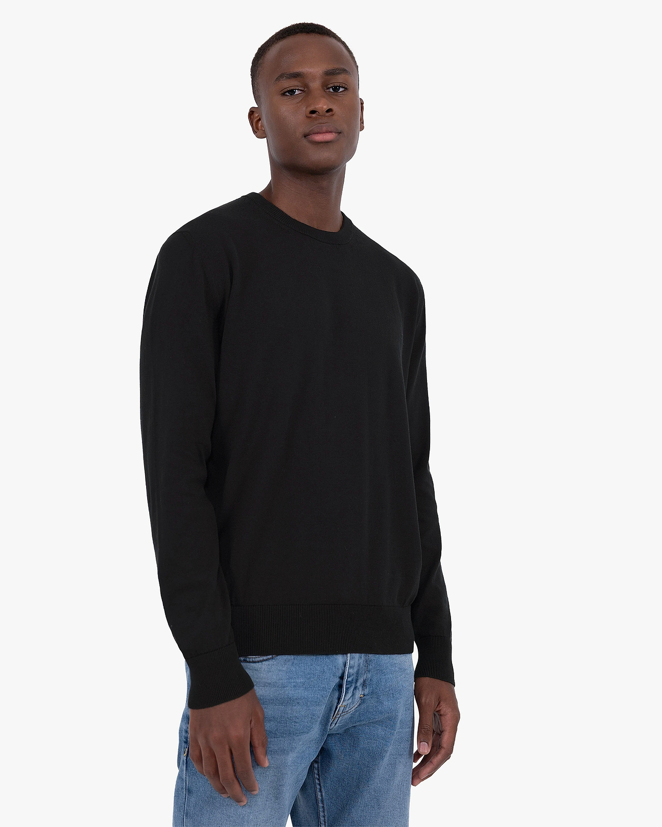 Men's Giza Cotton Crew Neck Sweater - Black | MaisonCashmere