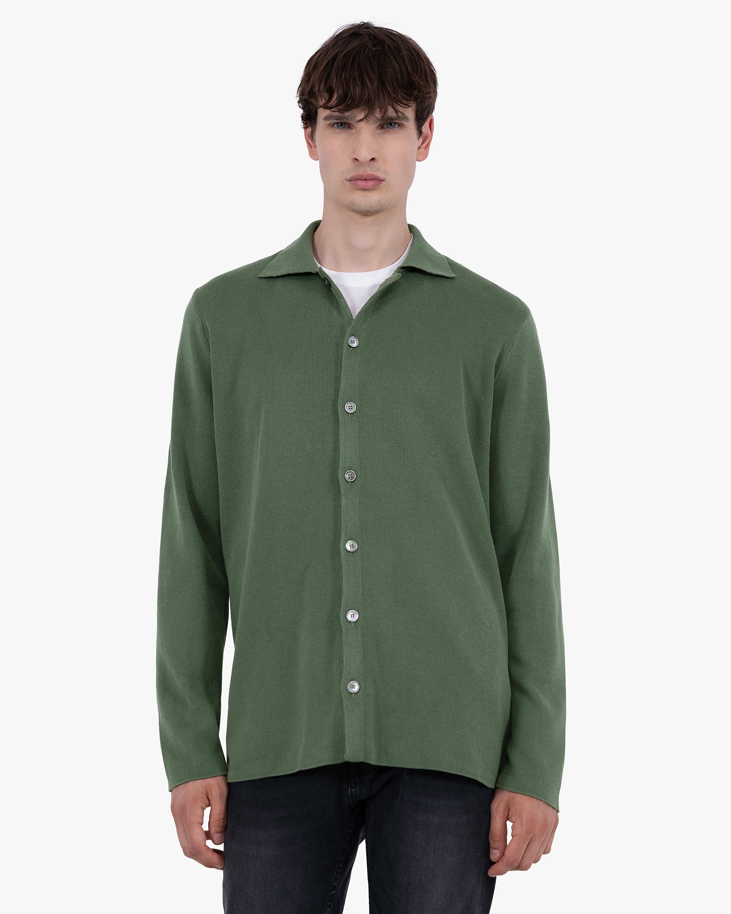 Men's Giza Knit Shirt - Army Green Cotone