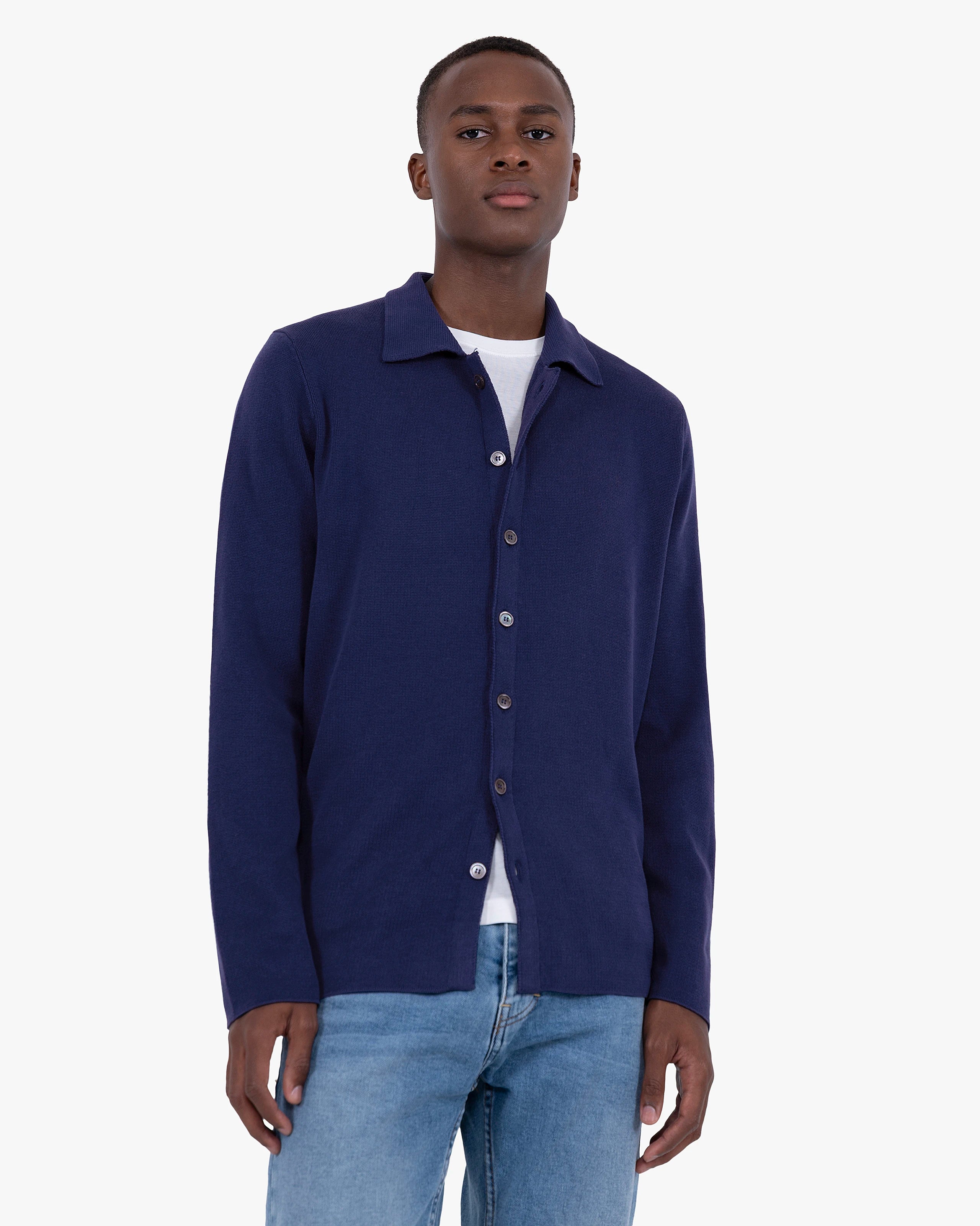 Men's Giza Knit Shirt - Night Blue Cotone