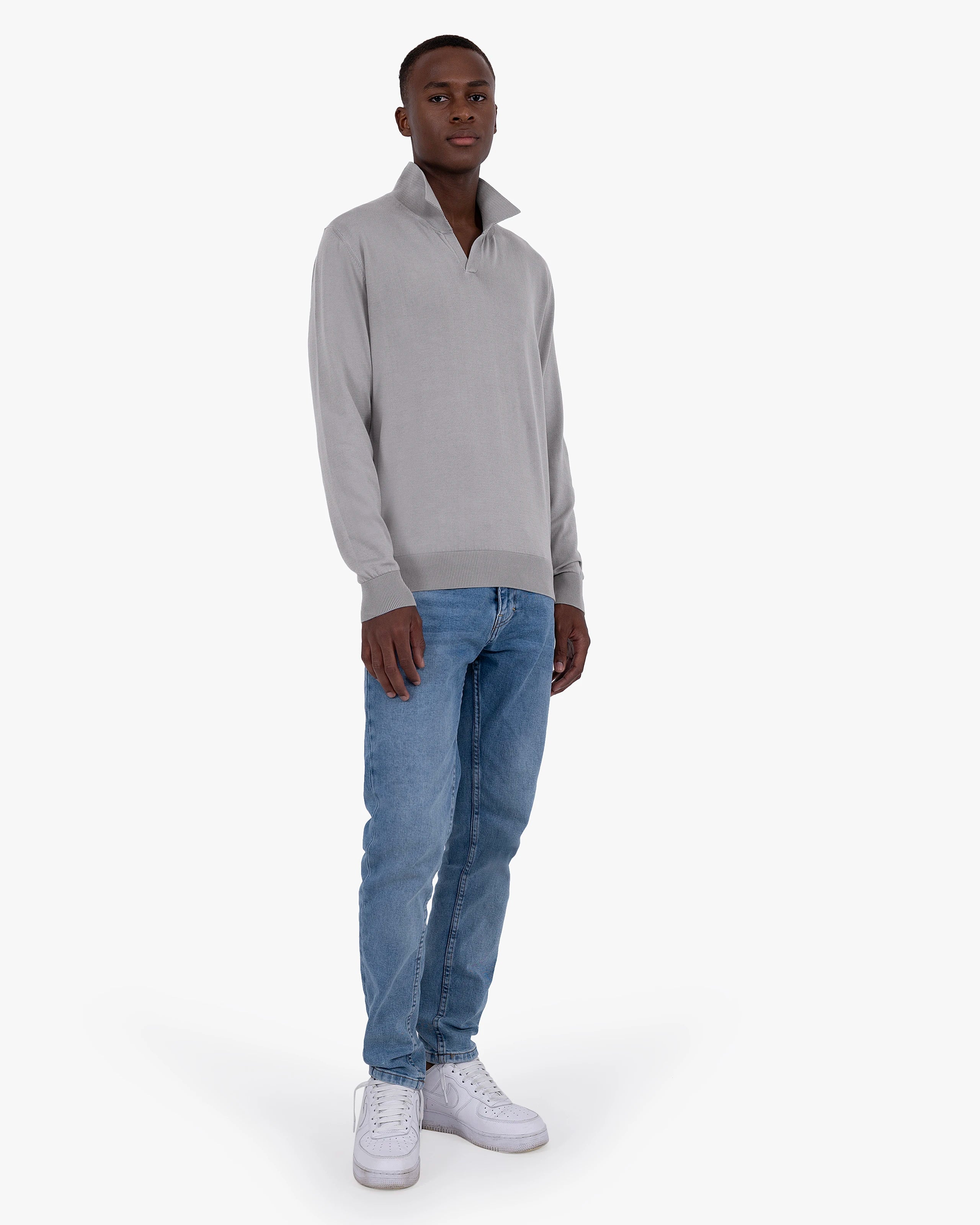 Men's Giza Polo Sweater - Grey Cotone