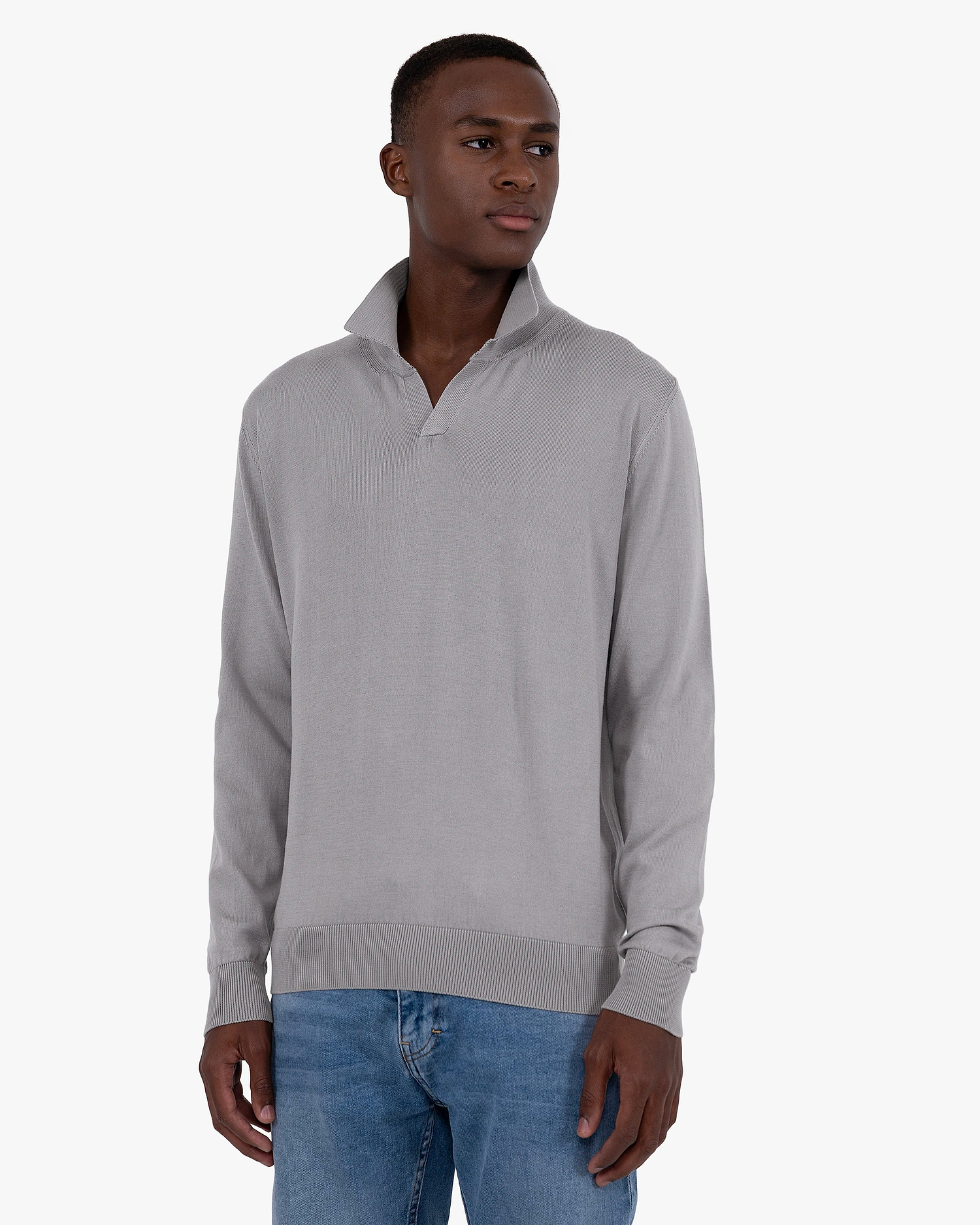 Men's Giza Polo Sweater - Grey Cotone
