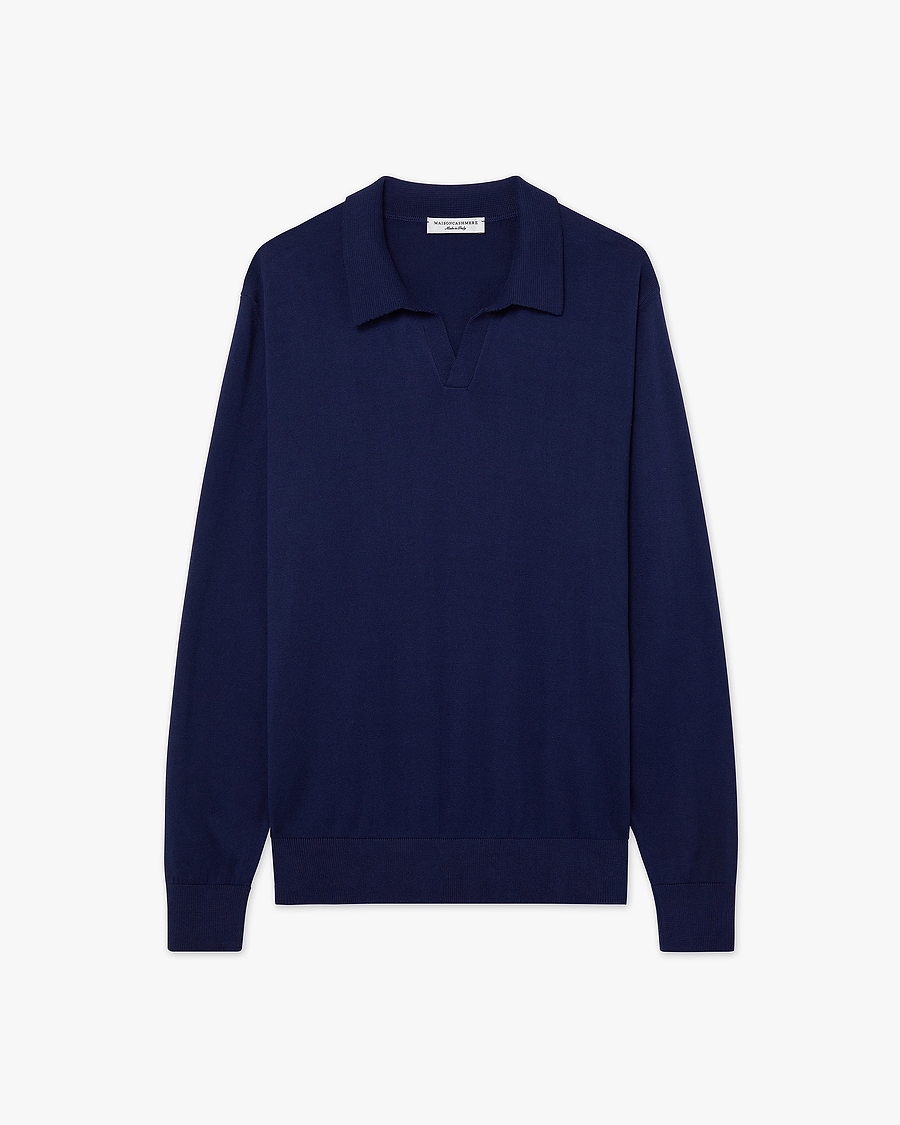 Men's Giza Polo Sweater - Night Blue Cotone