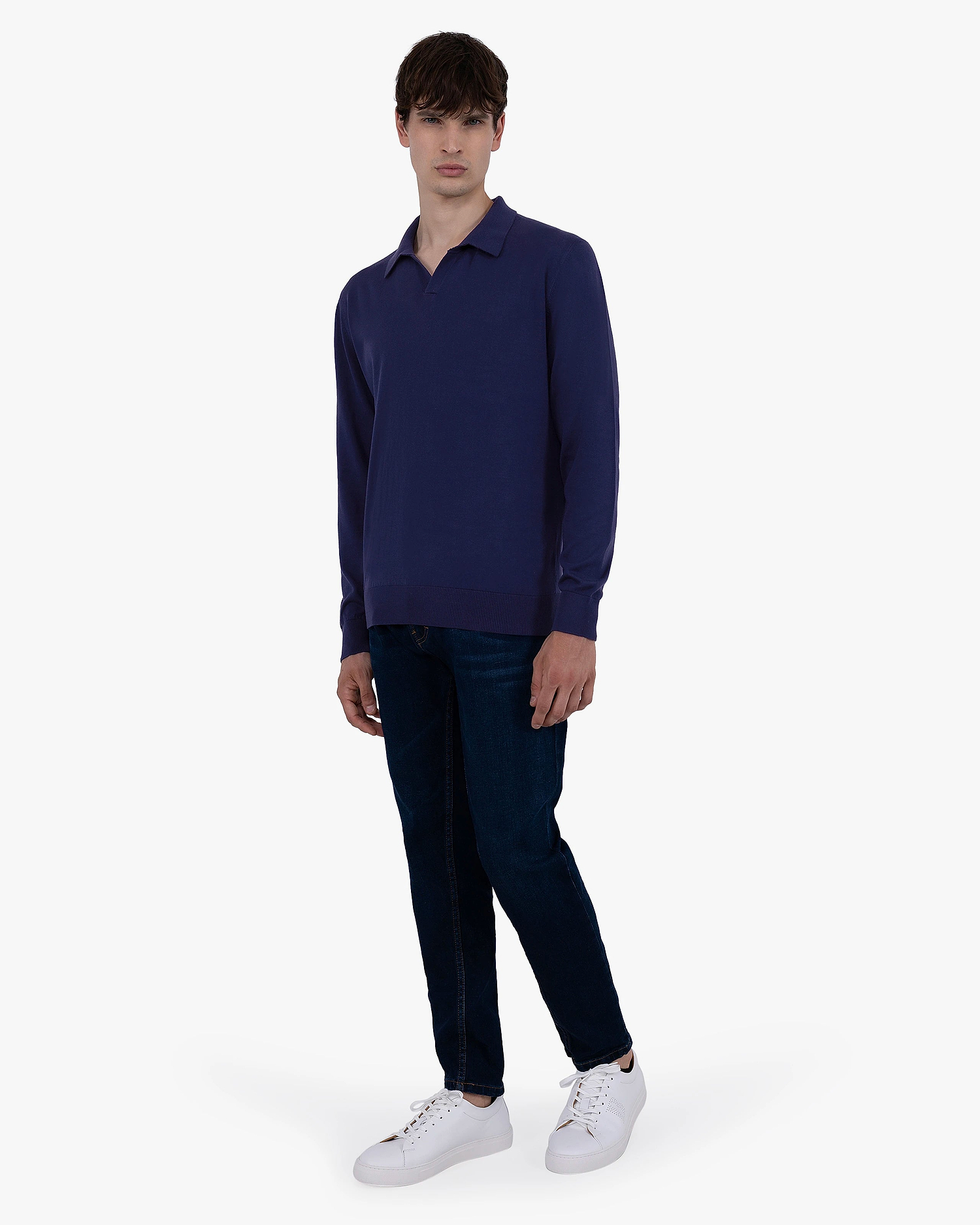 Men's Giza Polo Sweater - Night Blue Cotone