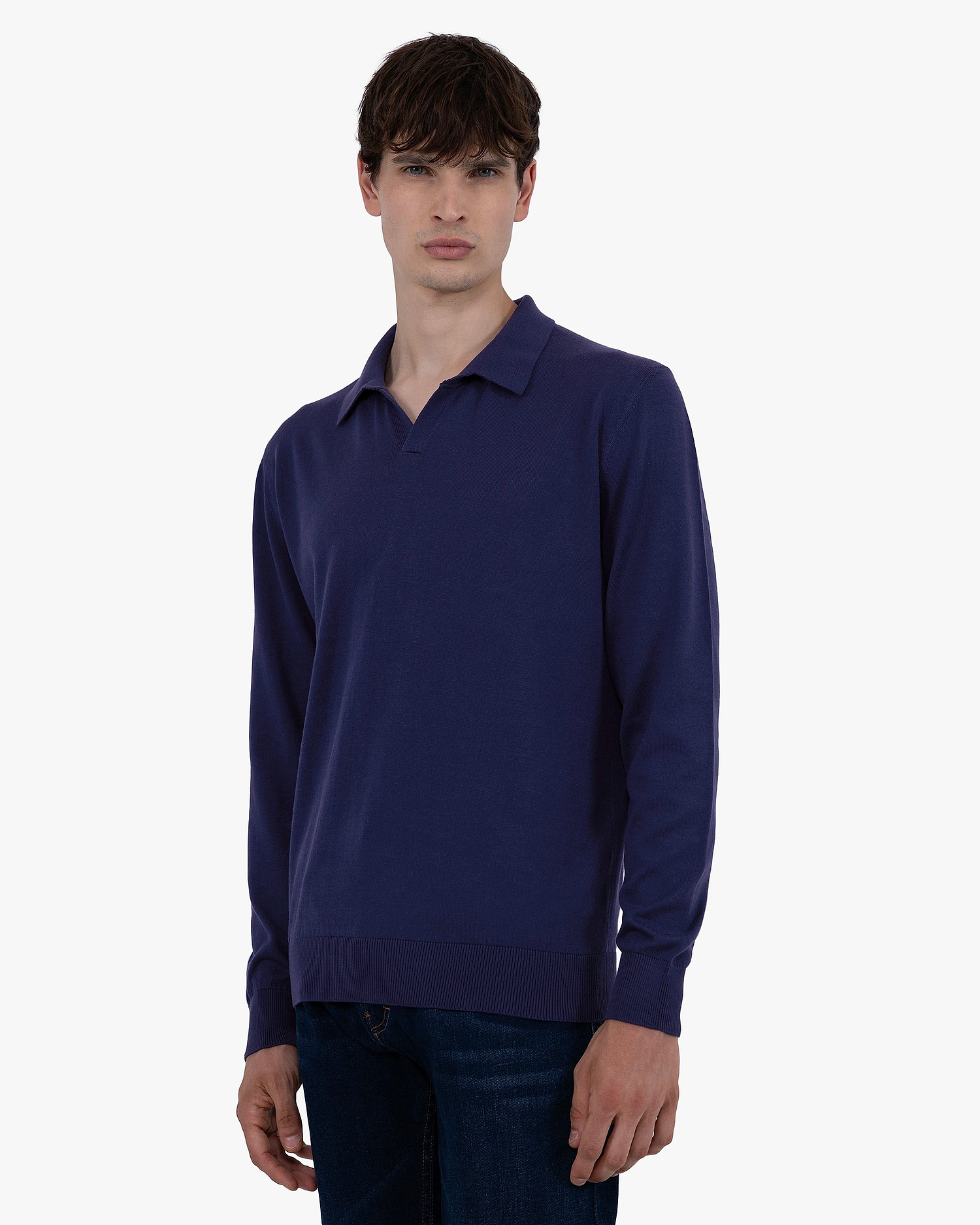 Men's Giza Polo Sweater - Night Blue Cotone