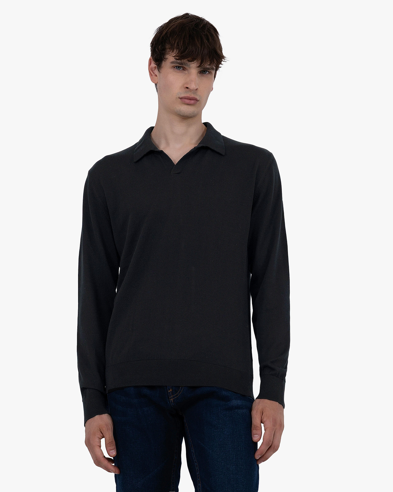 Men's Giza Polo Sweater - Black Cotone
