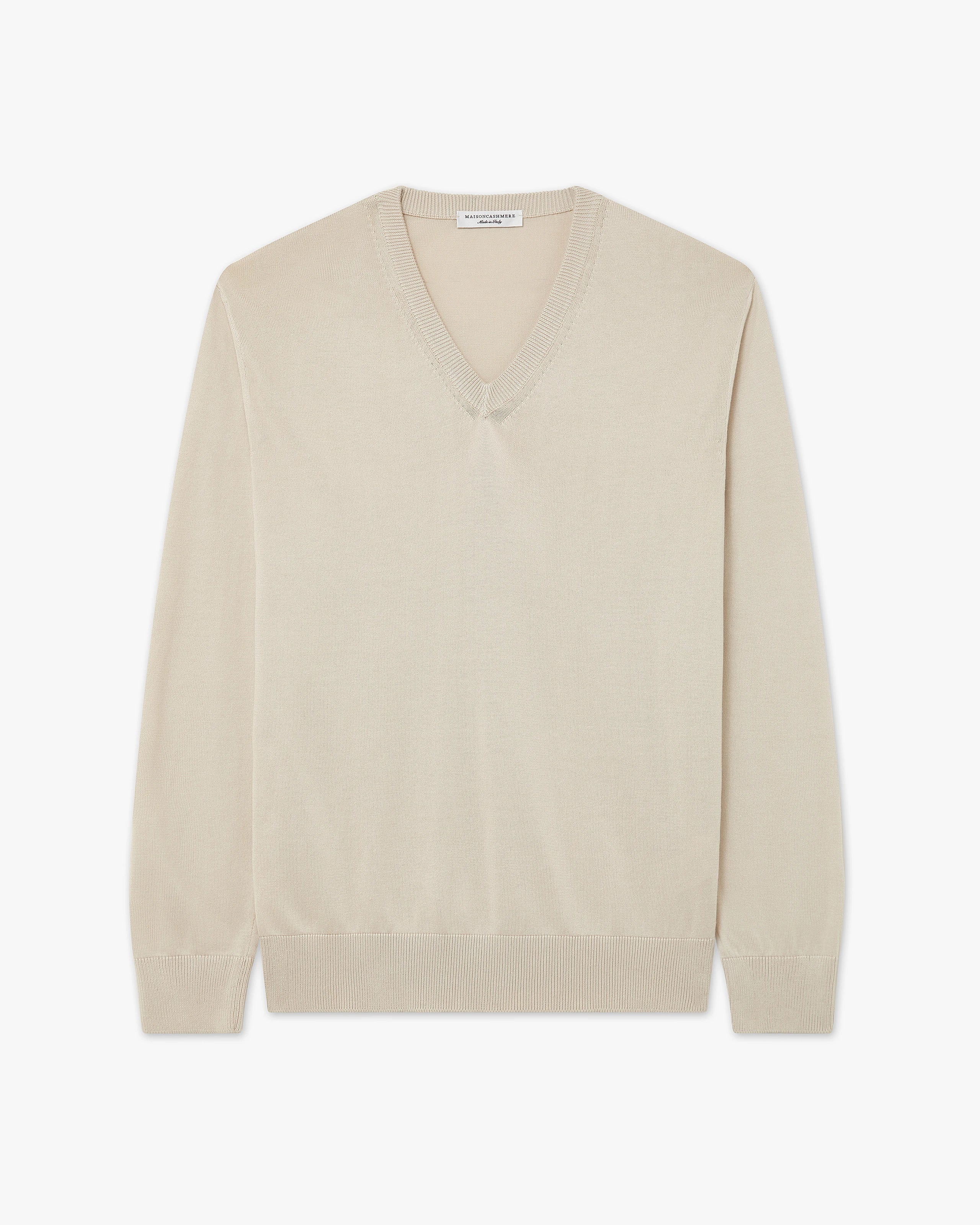 Men's Giza V-Neck Sweater - Beige Cotone